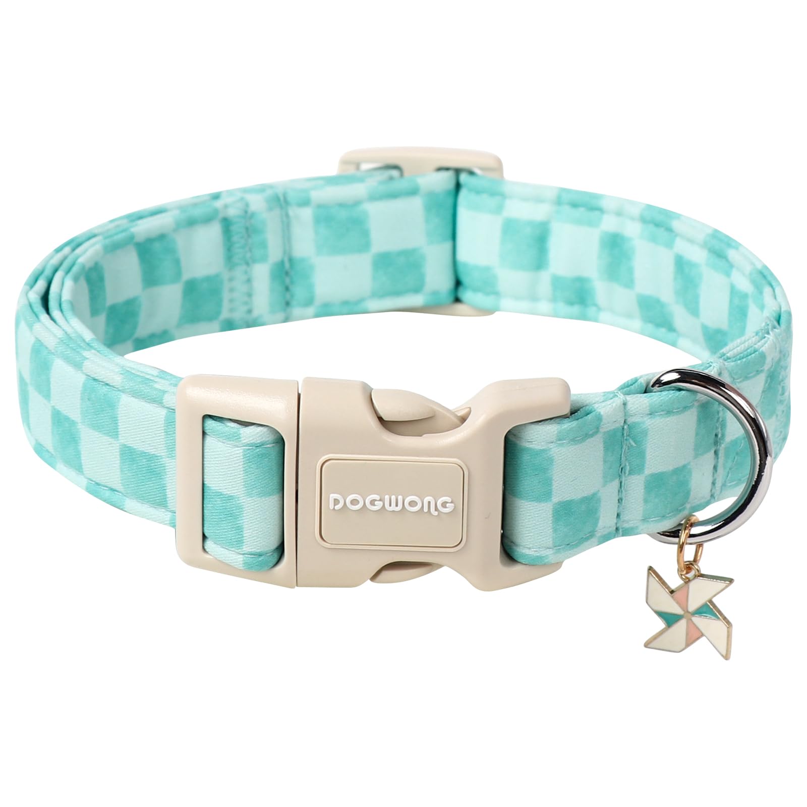 DOGWONG Cotton Dog Collar, Blue Plaid Heavy-Duty Dog Collar Durable Soft Boy Dog Collar Cute Wedding Puppy Necklace for Small Medium Large Dog