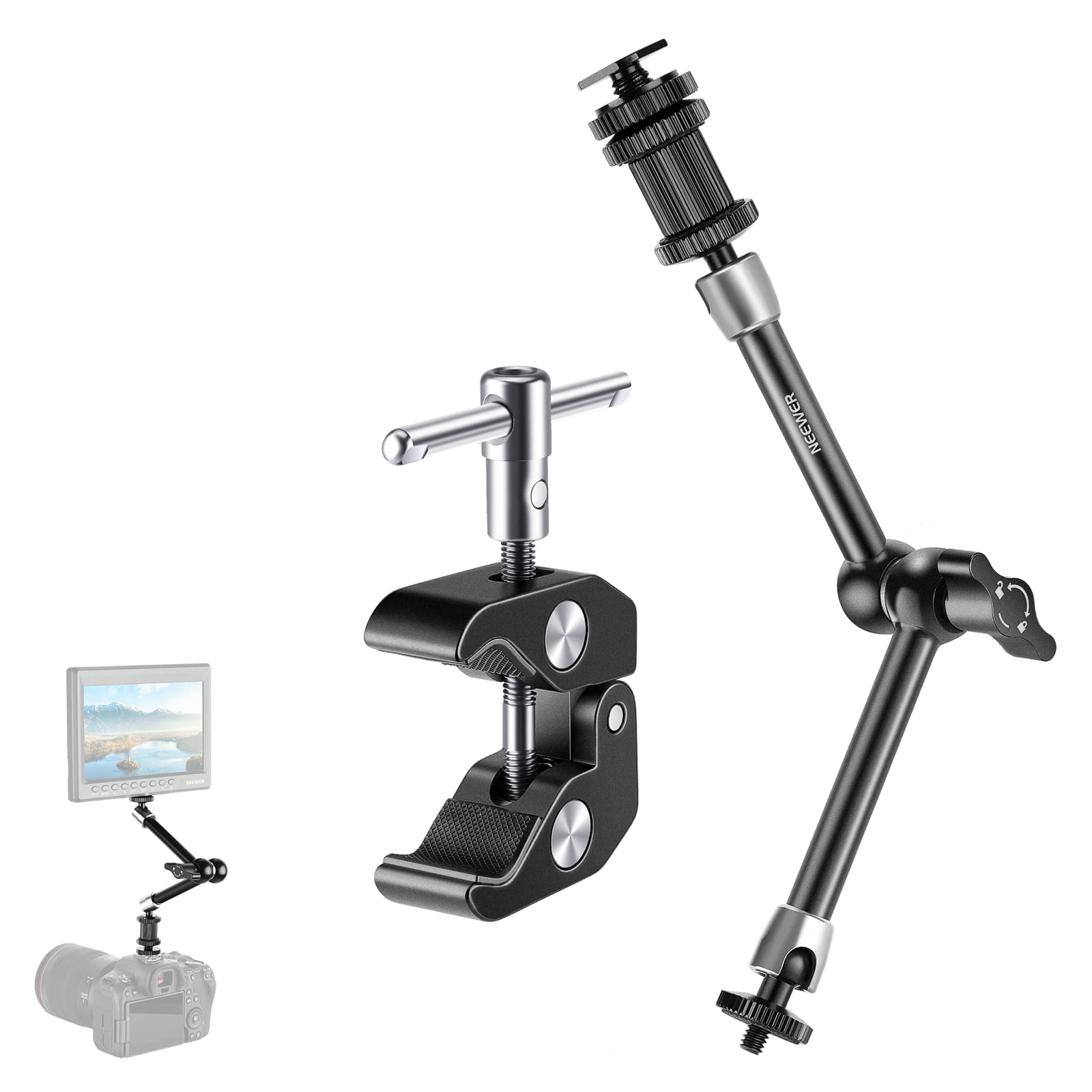 NEEWER 5.9"/15cm Adjustable Friction Magic Arm with 1/4" Screw on Both Ends, Compatible with SmallRig Cage, Flash/LED Light/Microphone/Monitor/SuperClip, Max Load 4.4lb/2kg, ST15