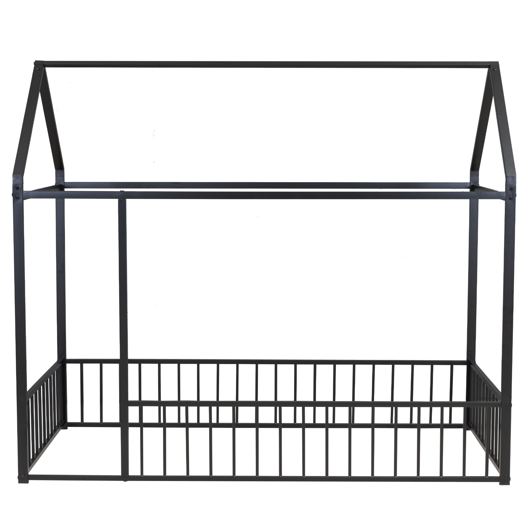 Bellemave Twin Size Montessori Floor Bed, Metal House Bed Framefor Kids, Montessori Floor Beds with Fence, Playhouse for Kids,Black