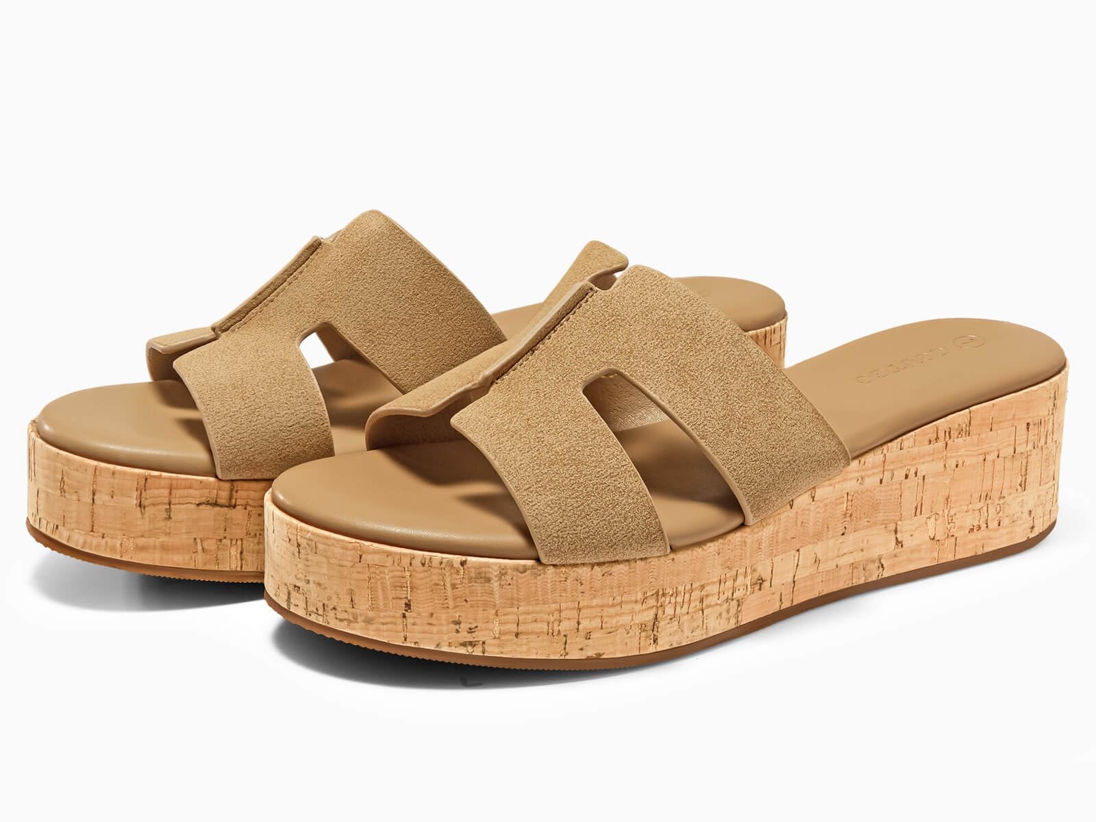 Coutgo Women's Platform Wedge Sandals Open Toe Slip On Slides Cork Heeled Cutout Comfortable Summer Shoes