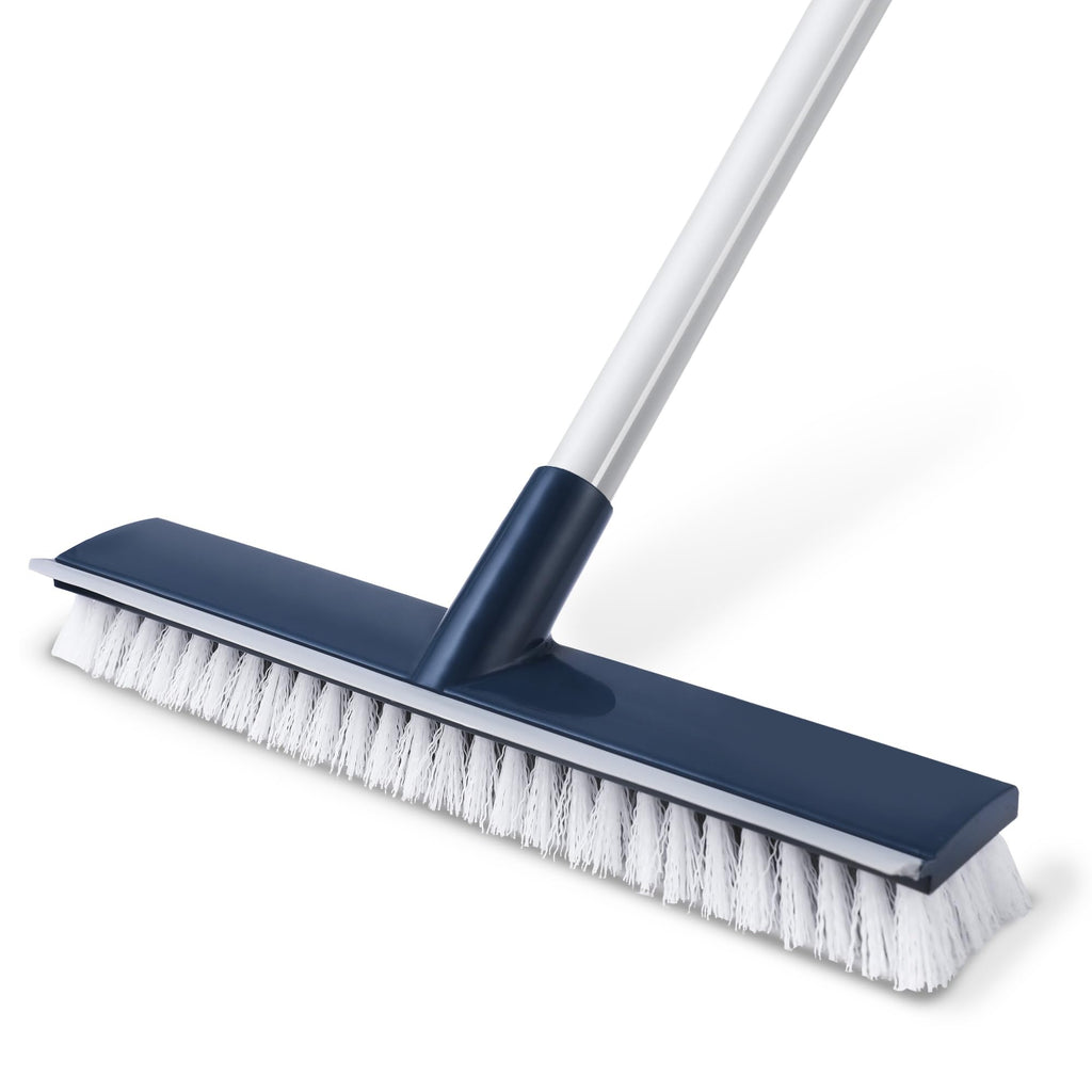 BOOMJOY Floor Scrub Brush with 57" Long Handle, 12" Wide Head, 2 in 1 Scrape and Brush, Stiff Bristle for Cleaning Bathroom, Patio, Kitchen, Tile, Wall and Deck