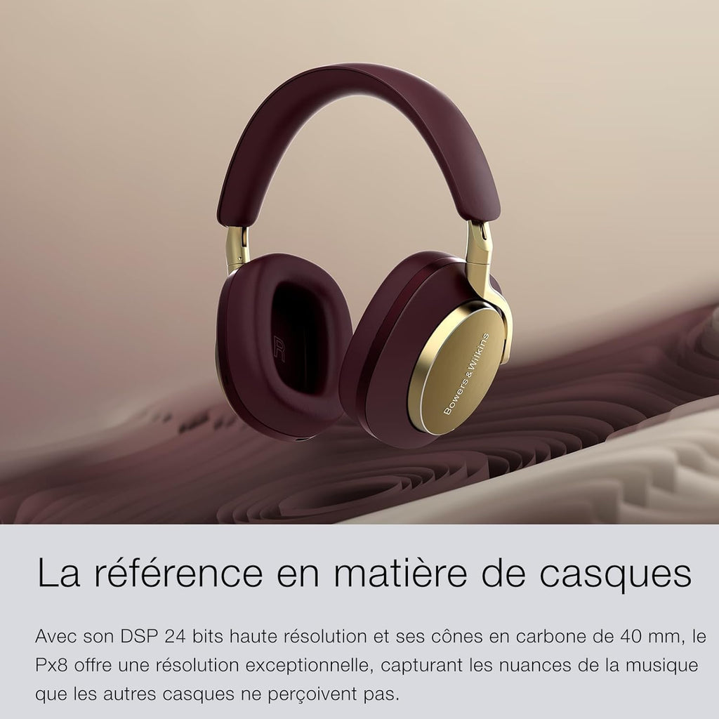Bowers & Wilkins Px8 Over-Ear Headphones Wireless Bluetooth Noise Cancelling, Luxurious Materials, 30-Hour Battery Life, 15-Min Quick Charging, Black