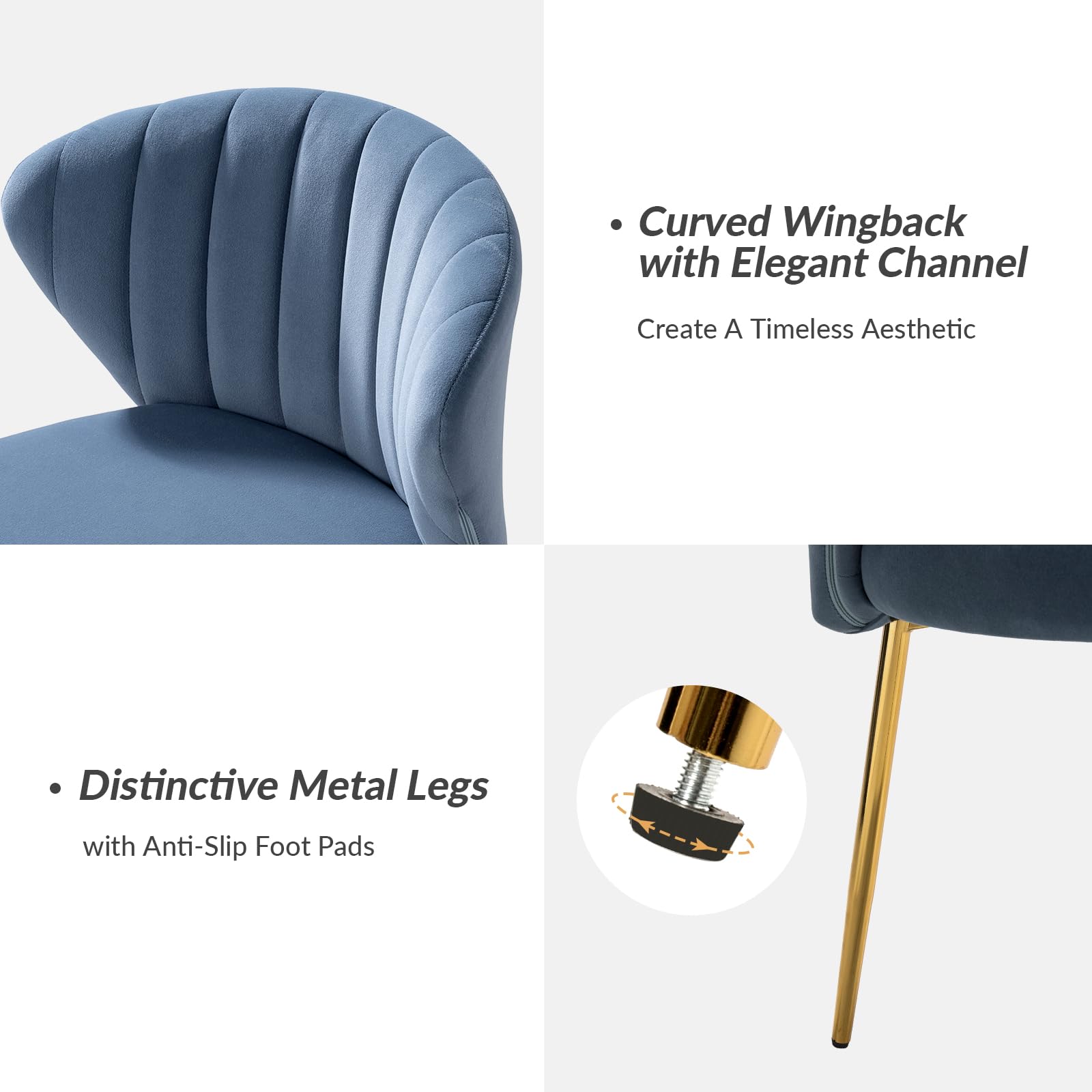 HULALA HOME Velvet Dining Chairs, Modern Small Armless Accent Chair with Gold Metal Legs, Living Room Upholstered Cute Side Chair, Elegant Tufted Back Vanity Chair for Bedroom, Auburn