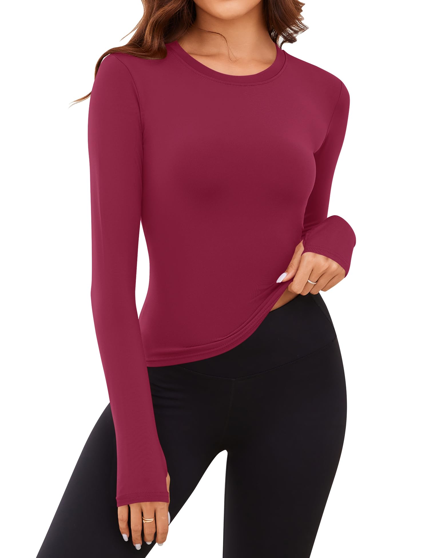 Rapbin Thermal Shirts for Women Long Sleeve Tops Ladies Fleece Undershirt for Winter Cold Weather with Thumb Holes XS-L