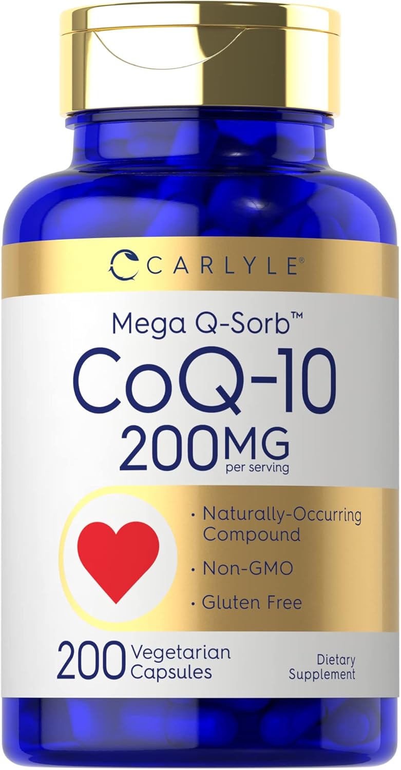 Carlyle CoQ10 200mg | 200 Capsules | Mega Q-Sorb Coenzyme Q-10 | Vegetarian, Non-GMO, Gluten Free Supplement
