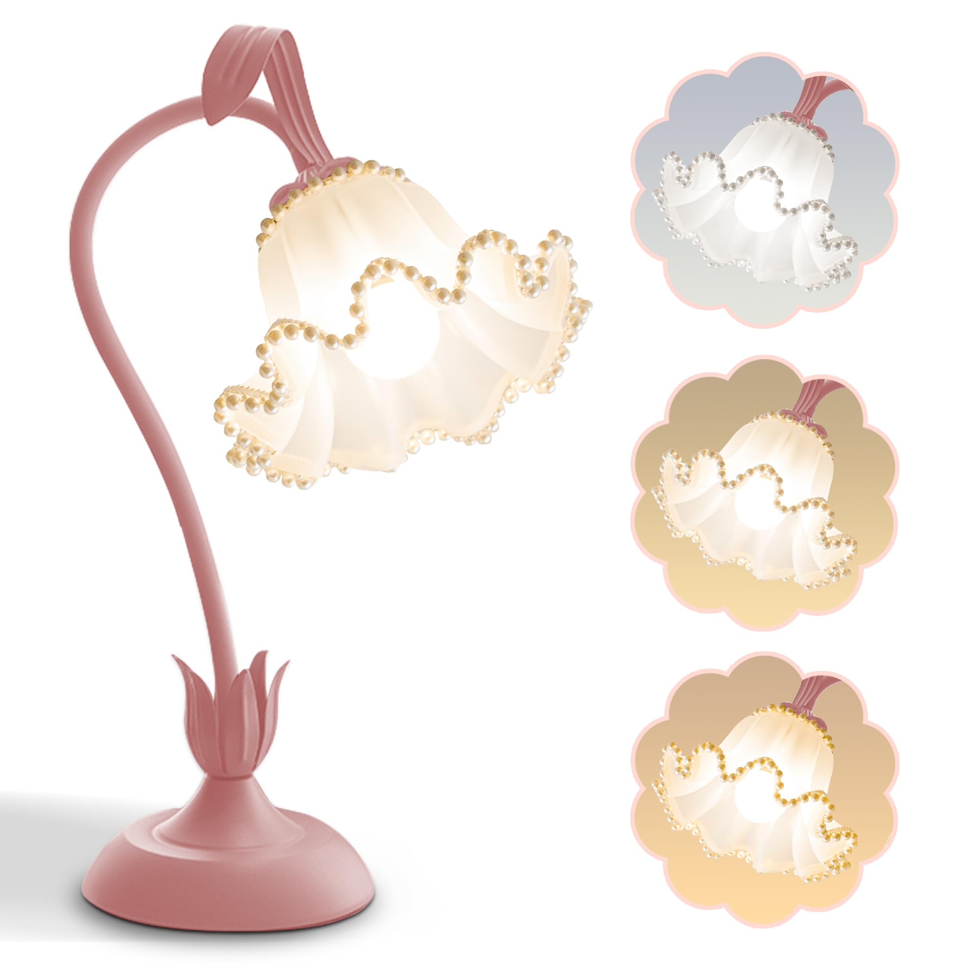 AQDZCNF Flower Table Lamp,LED Reading Light Bedside Vintage Flower Night Light,3 Colors Modes Kawaii Bedside Lamps Decor,Living Room Bedroom Room Lighting Table Lamps Home Decoration (White)