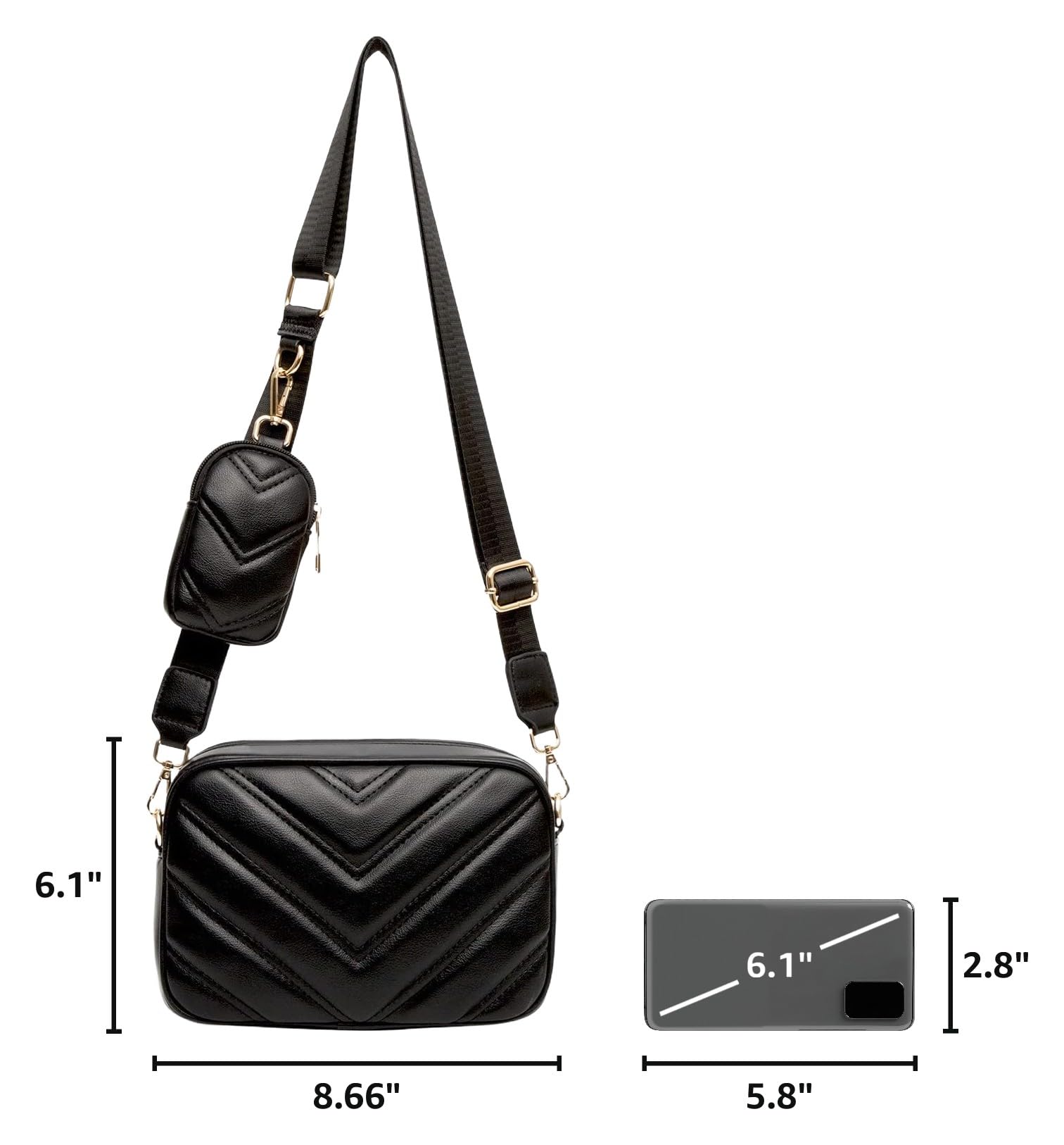 Herald Chevron Quilted Small Crossbody Bag with Coin Purse Pouch, Women Square Camera Side Shoulder 2 Size Handbags | Chevron