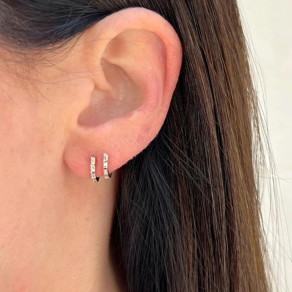 Obidos 14K Gold Plated Illusion Stud Earrings for Women | Triple Huggie Hoop Earrings for One Hole| Trendy Simple Hypoallergenic Fashion Accessories Gold Jewelry Gifts for Womens