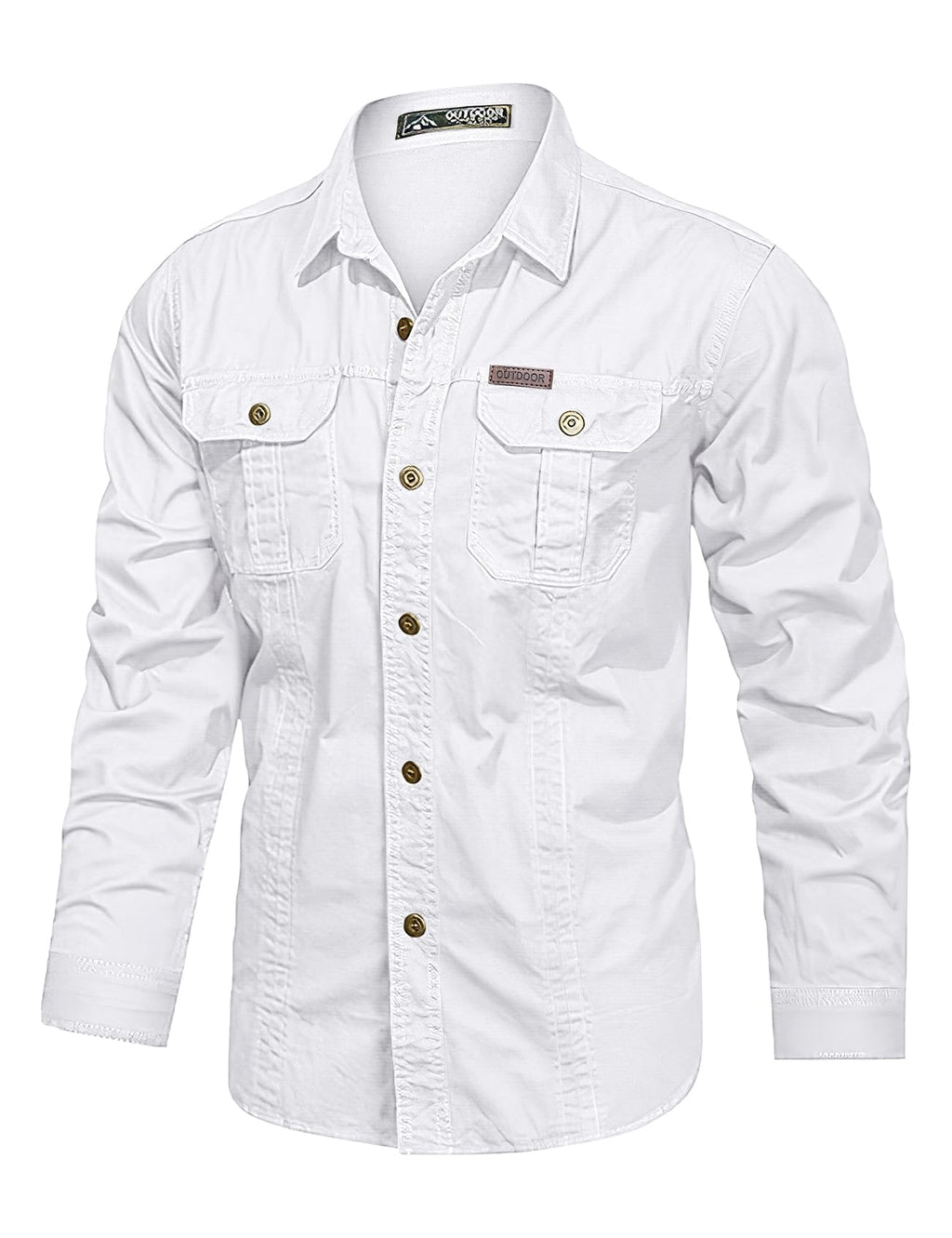 Eisctnd Men's Long Sleeve Cotton Work Shirt Casual Loose Fit Button Down Shirts with 2-Pocket for Outdoor Safari