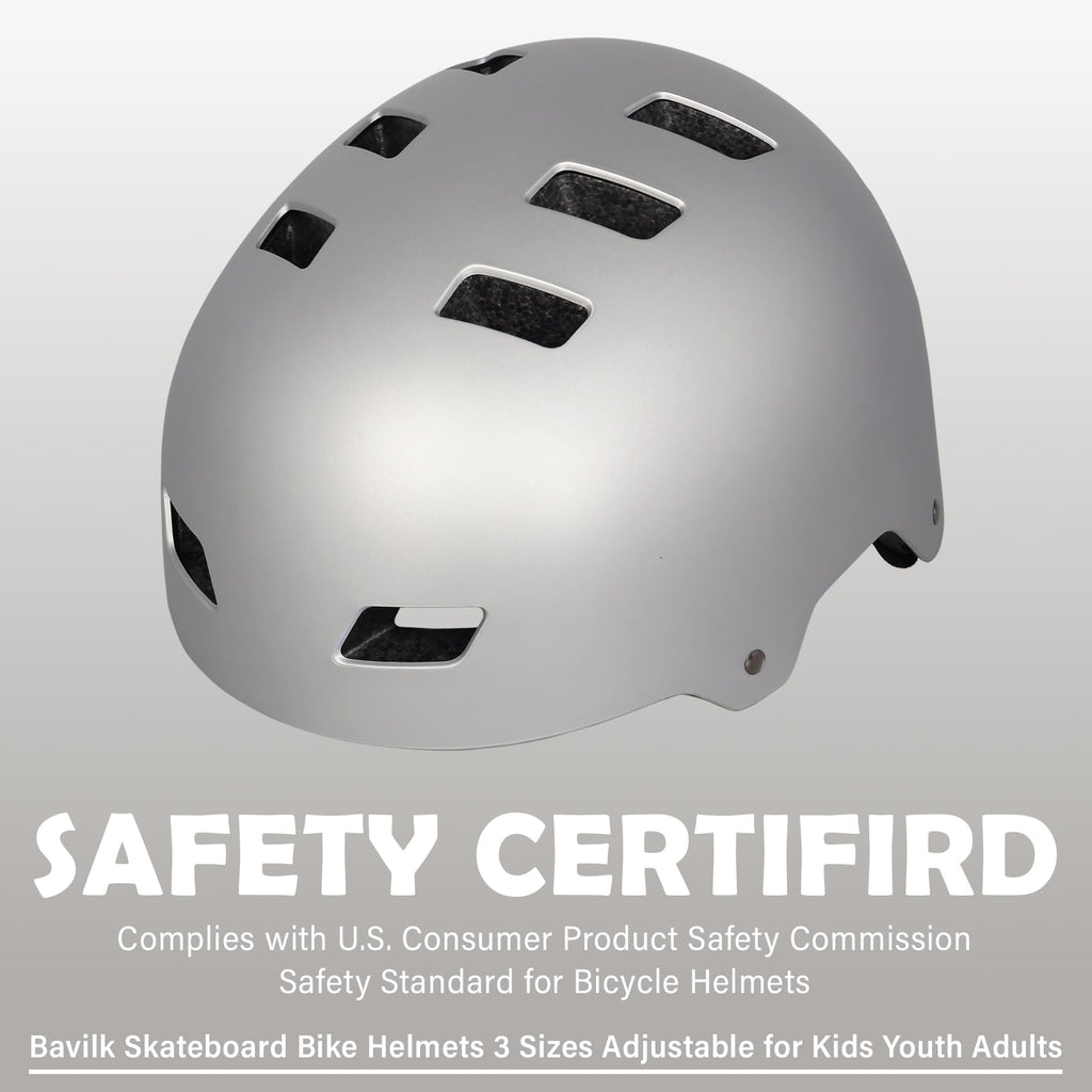Bike Helmet 3 Sizes for Teenager Kids Youth Adults,Bavilk Skateboard Helmet Adjustable Multi-Sport Bicycle Cycling Scooter Roller Skate Inline Skating Rollerblading for Girls Boys Women Men Teen