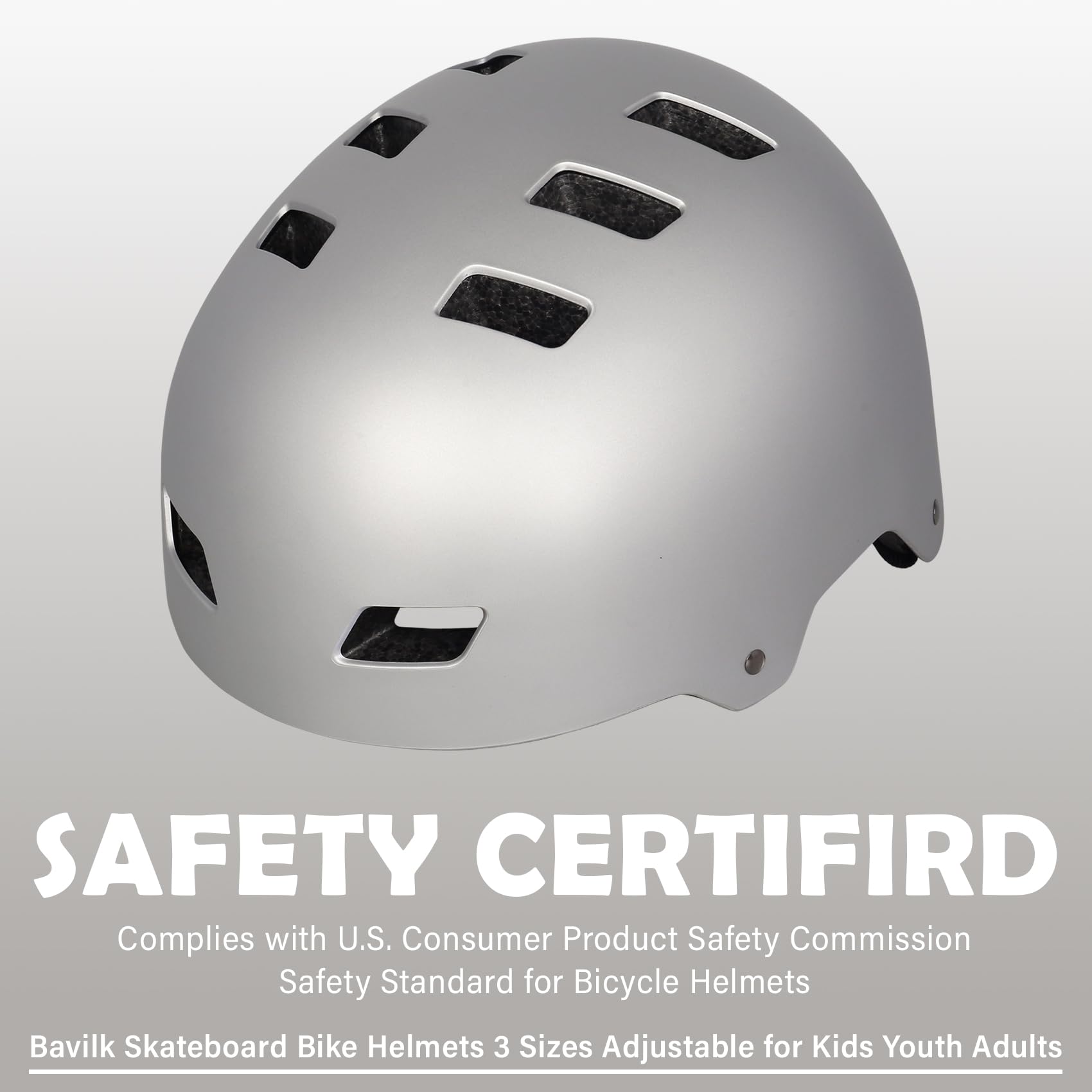 Bike Helmet 3 Sizes for Teenager Kids Youth Adults,Bavilk Skateboard Helmet Adjustable Multi-Sport Bicycle Cycling Scooter Roller Skate Inline Skating Rollerblading for Girls Boys Women Men Teen