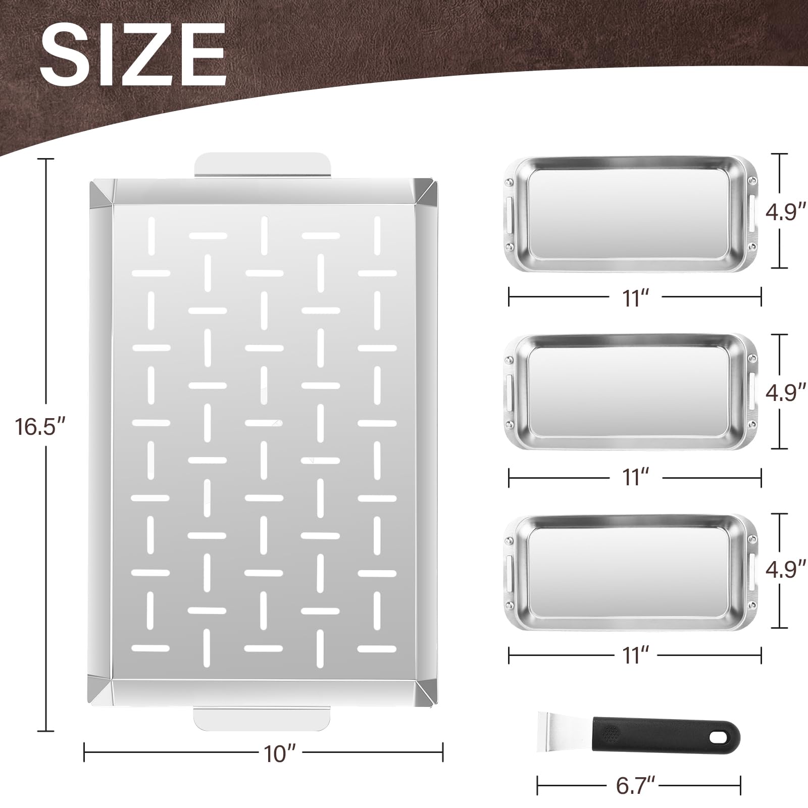BBQ Vegetable Grill Basket Set, 4 Piece Stainless Steel Grill Pan Set with Universal Handle & lid, Dishwasher Safe, for Outdoor Cooking, Camping, Picnic, For Grilling Fish Veggies & Meats