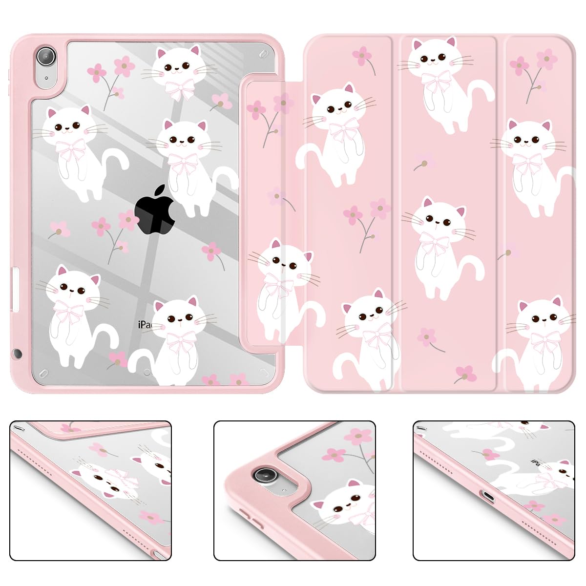 Tuiklol Case for iPad Air 11 Inch M4 2026 / Air 11 Inch M3 2025 / Air 11 Inch M2 2024 / iPad Air 10.9 Inch 2022 2020, Buit in Pencil Holder with Shockproof Cover Clear Transparent Back, Black Flower