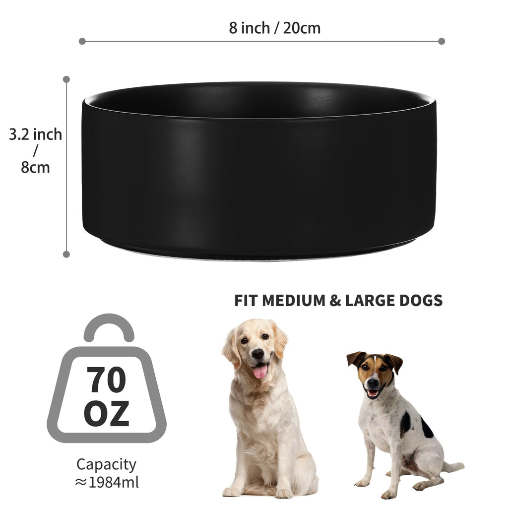 6'' Ceramic Raised Dog Bowl - 30Oz Dog Food & Water Bowl with Elevated Non-Slip Bamboo Stand, Dishwasher & Microwave Safe, Anti Vomiting Heavy Duty Pet Bowl for Small and Medium Dogs, Black