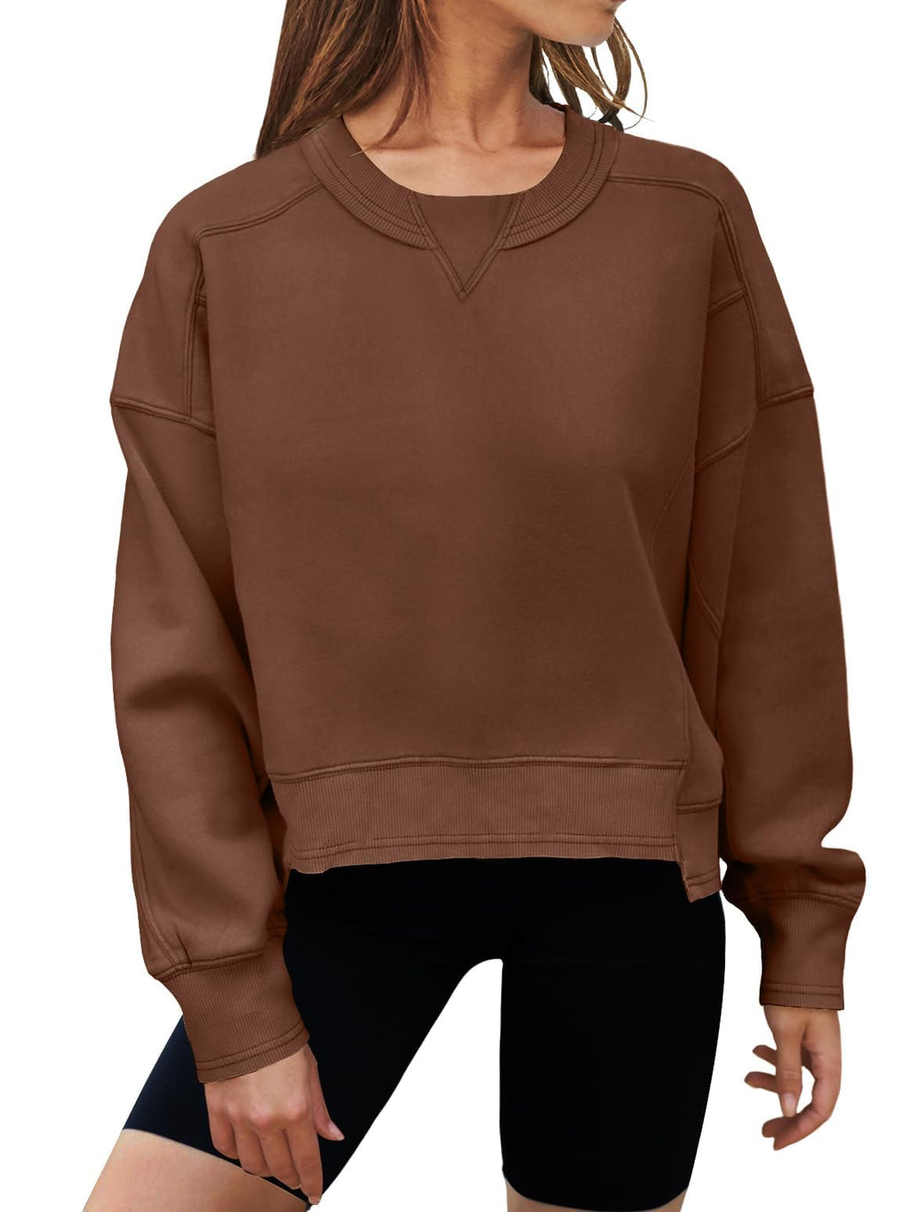 MEROKEETY Women's Oversized Cropped Sweatshirts Crewneck Trendy Workout Pullover Sweater Fall Outfits