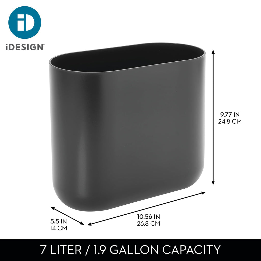 iDesign Small Slim Plastic Bathroom Trash Can, Black | Garbage Can for Bedroom, Office, Desk, Dorm