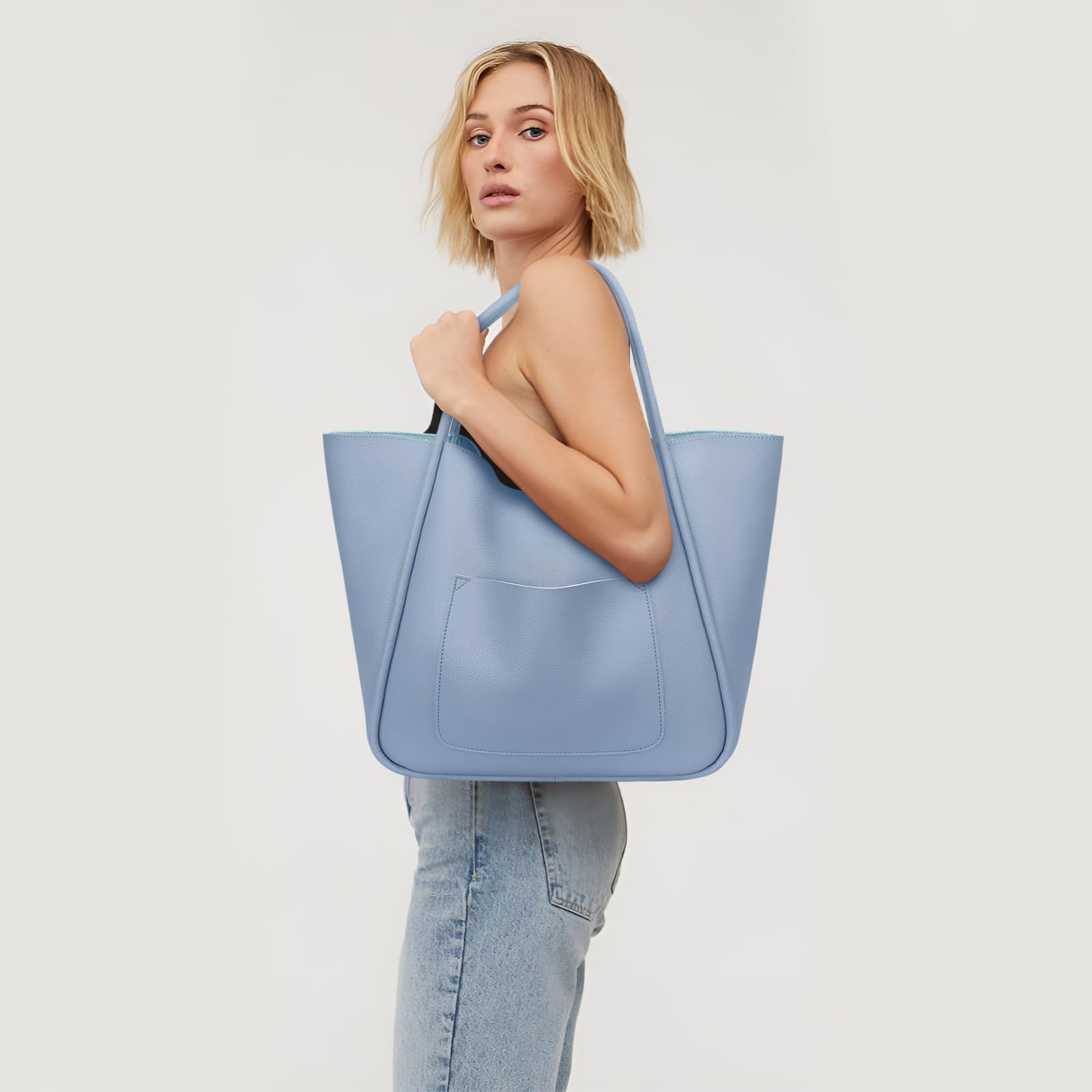 KKXIU Tote Bag for Women Vegan Leather Shoulder Purse Large Capacity Travel Bag