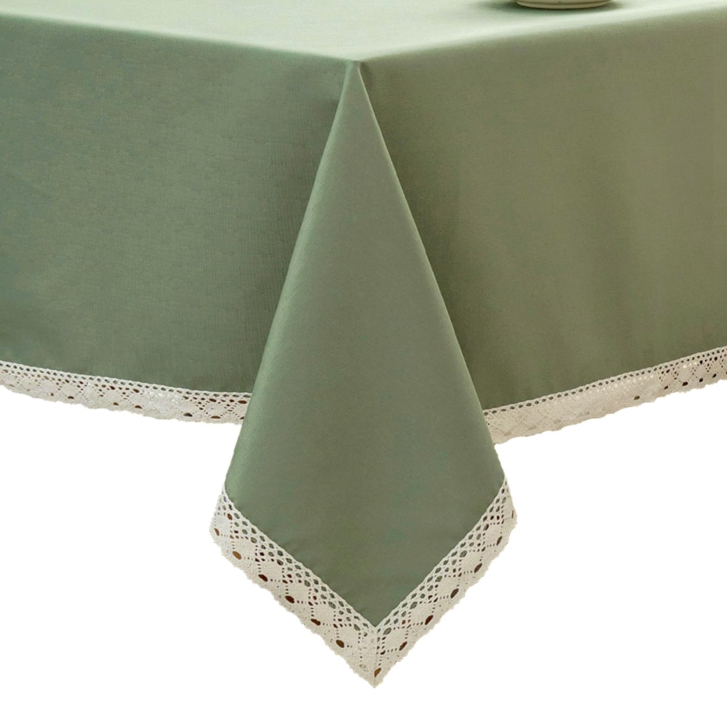 EHouseHome Faux Linen Tablecloth with Lace Trim - Waterproof/Spill Proof/Stain Resistant/Wrinkle Free/Oil Proof - for Banquet, Parties,Dinner,Kitchen,Wedding,Holiday,Blue Fog,Square 52X52Inch