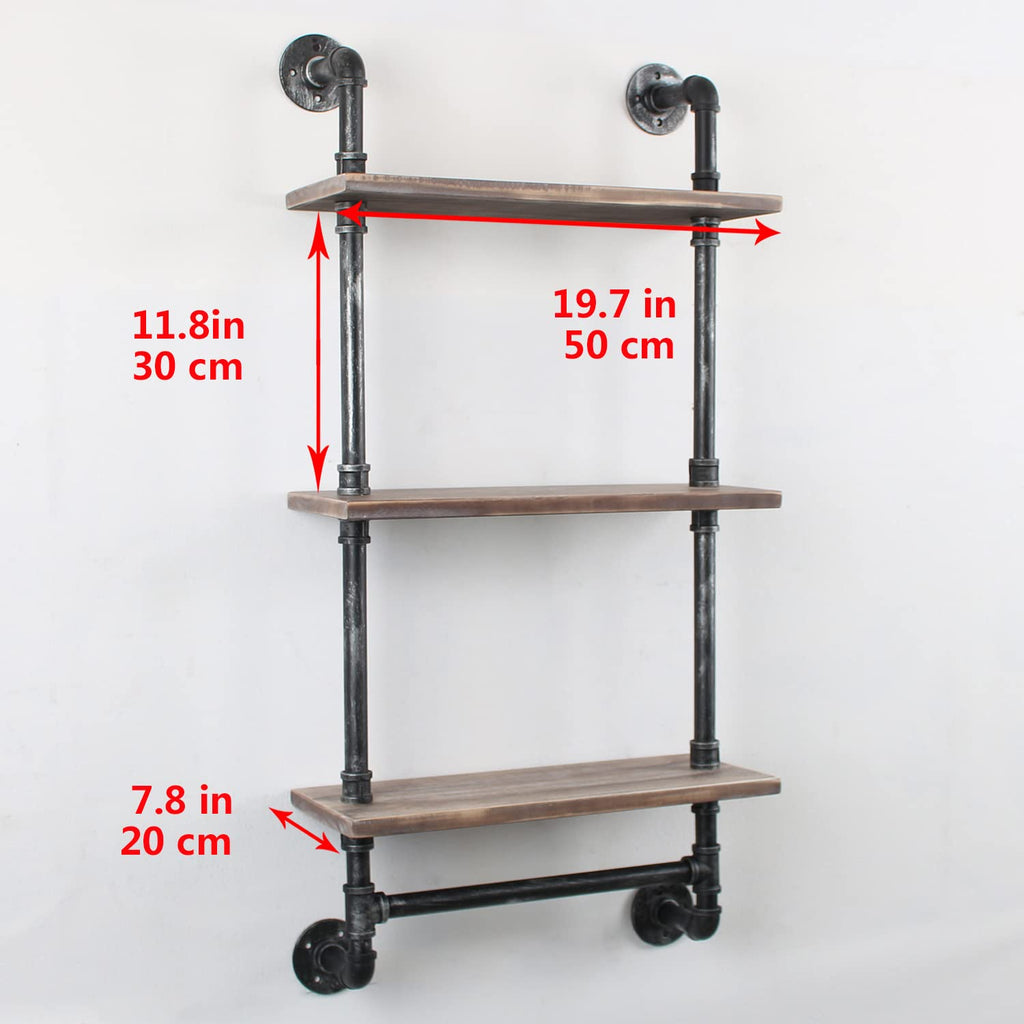 MBQQ Industrial Pipe Shelf Bathroom Shelves Wall Mounted,19.6in Rustic Wood Shelf with Towel Bar,1 Tier Farmhouse Towel Rack,Pipe Shelving Floating Shelves Towel Holder,Black & White