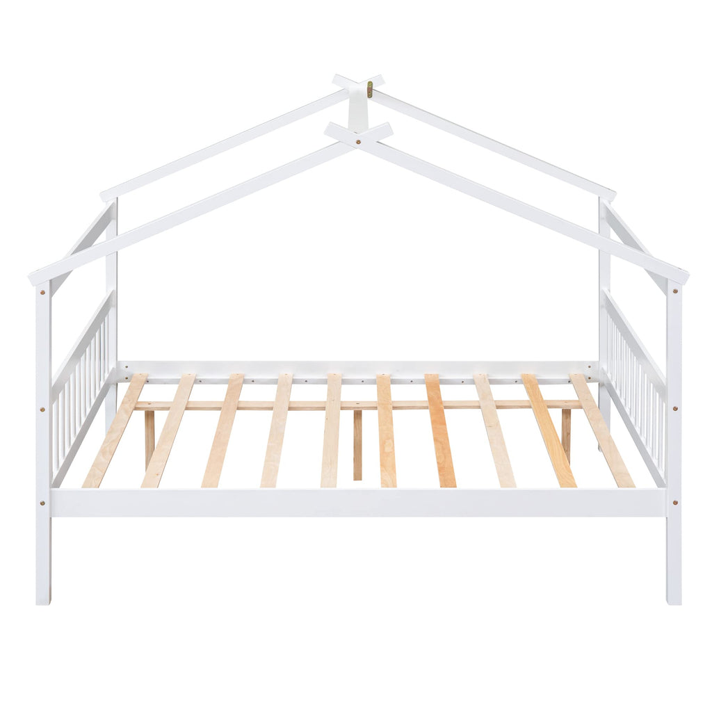 Merax Twin Size Wooden House Bed with Two Drawers, Wood Bed Frame with Roof for Kids, Teens, Boys or Girls, Grey
