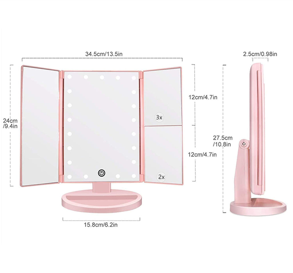 Flymiro Tri-fold Lighted Vanity Makeup Mirror with 3x/2x Magnification,Light up Mirror for Makeup,Touch Screen 21 LEDs,180° Rotation Countertop Cosmetic Mirror,Gifts for Women Mom Teen Girls