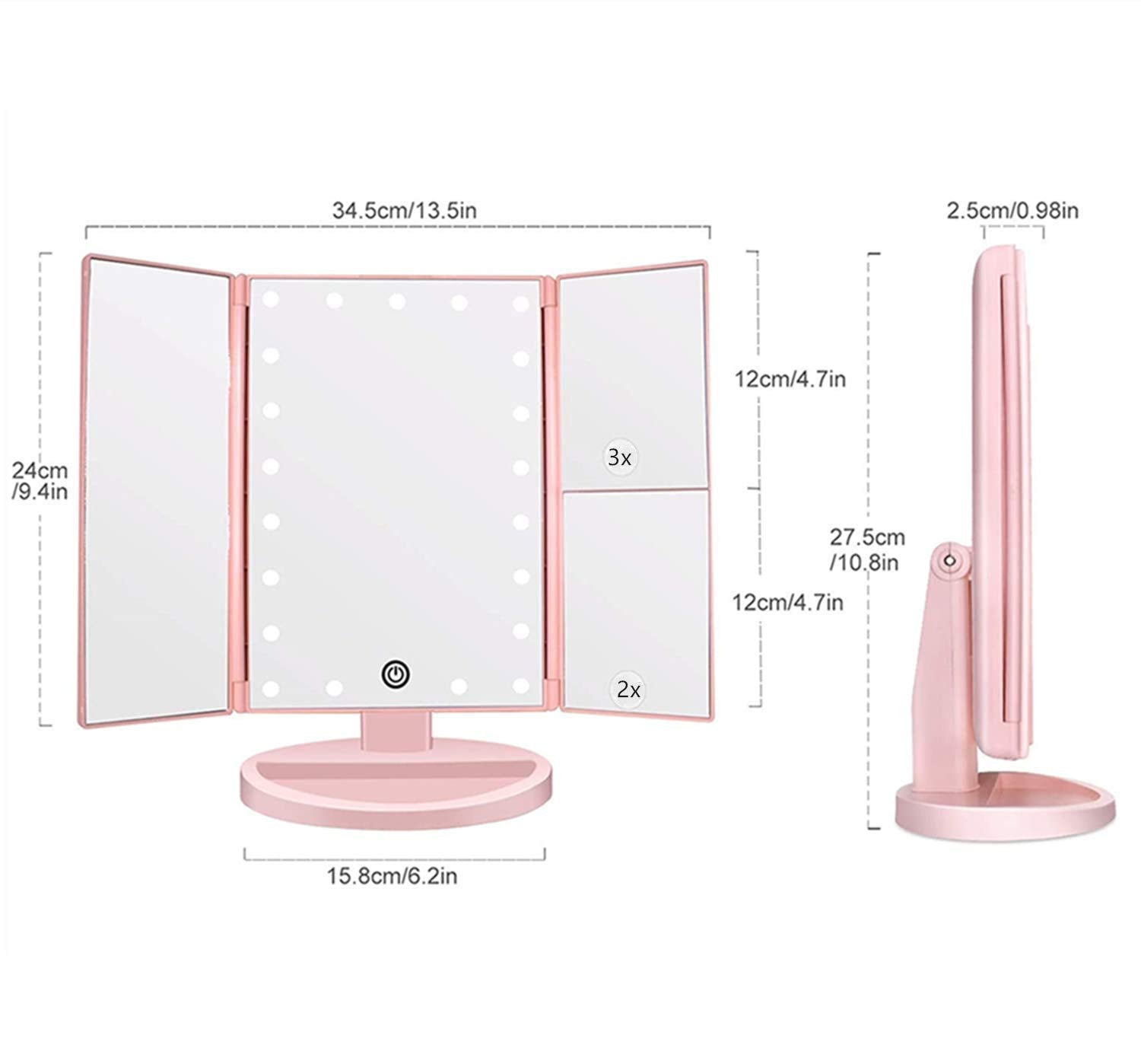Flymiro Tri-fold Lighted Vanity Makeup Mirror with 3x/2x Magnification,Light up Mirror for Makeup,Touch Screen 21 LEDs,180° Rotation Countertop Cosmetic Mirror,Gifts for Women Mom Teen Girls