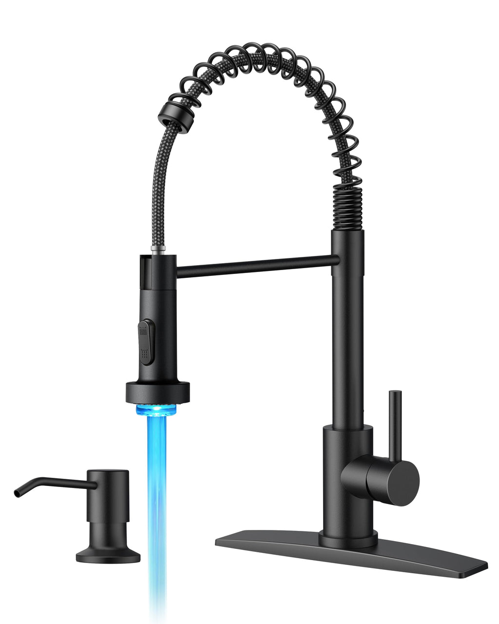 FORIOUS Kitchen Faucet with Soap Dispenser, Gold Stainless Steel Single Handle Modern Spring Commercial Sink Faucet with Pull Down Sprayer for Laundry & Utility Room RV Camp Bar Farmhouse