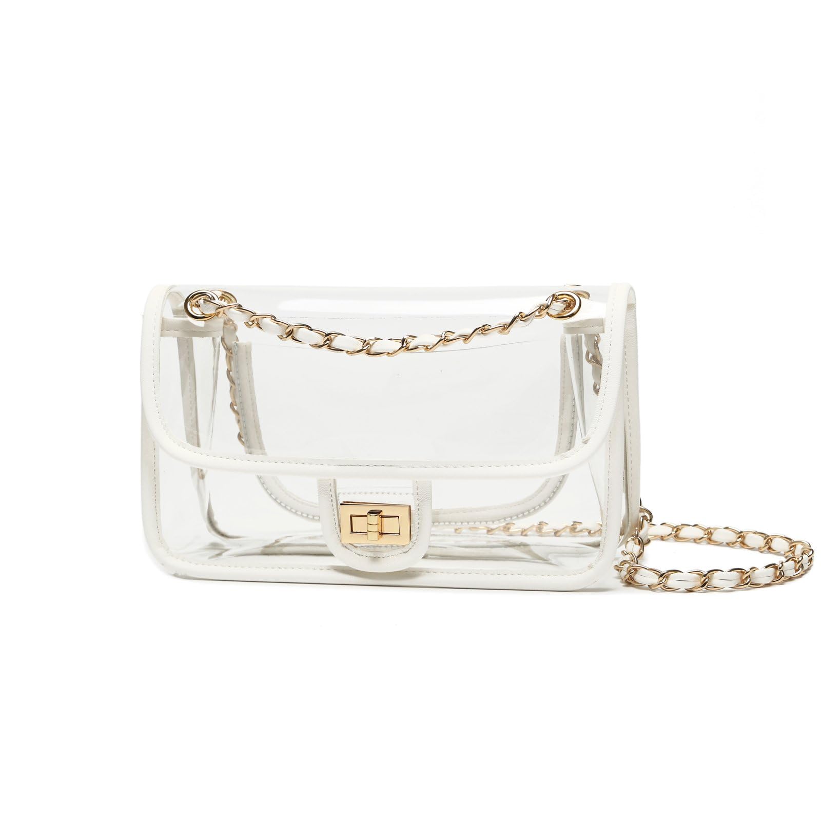 Womens PVC Clear Purse Handbag with Chain Stadium Approved Clear Bag See Through Bag for Working and Concert