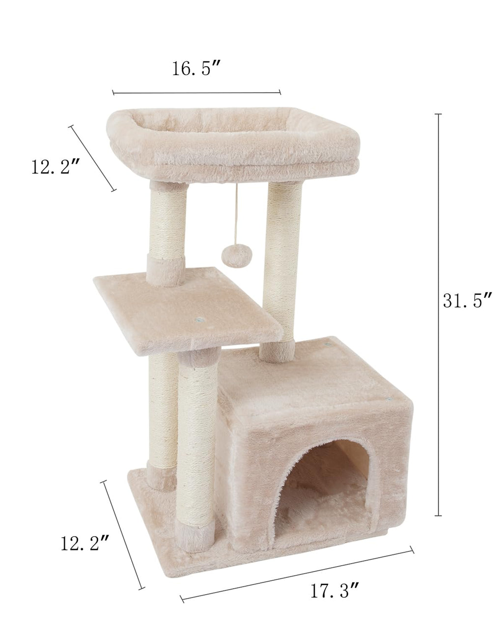 FISH&NAP Cute Cat Tree Kitten Cat Tower for Indoor Cat Condo Sisal Scratching Posts with Jump Platform Cat Furniture Activity Center Play House Beige