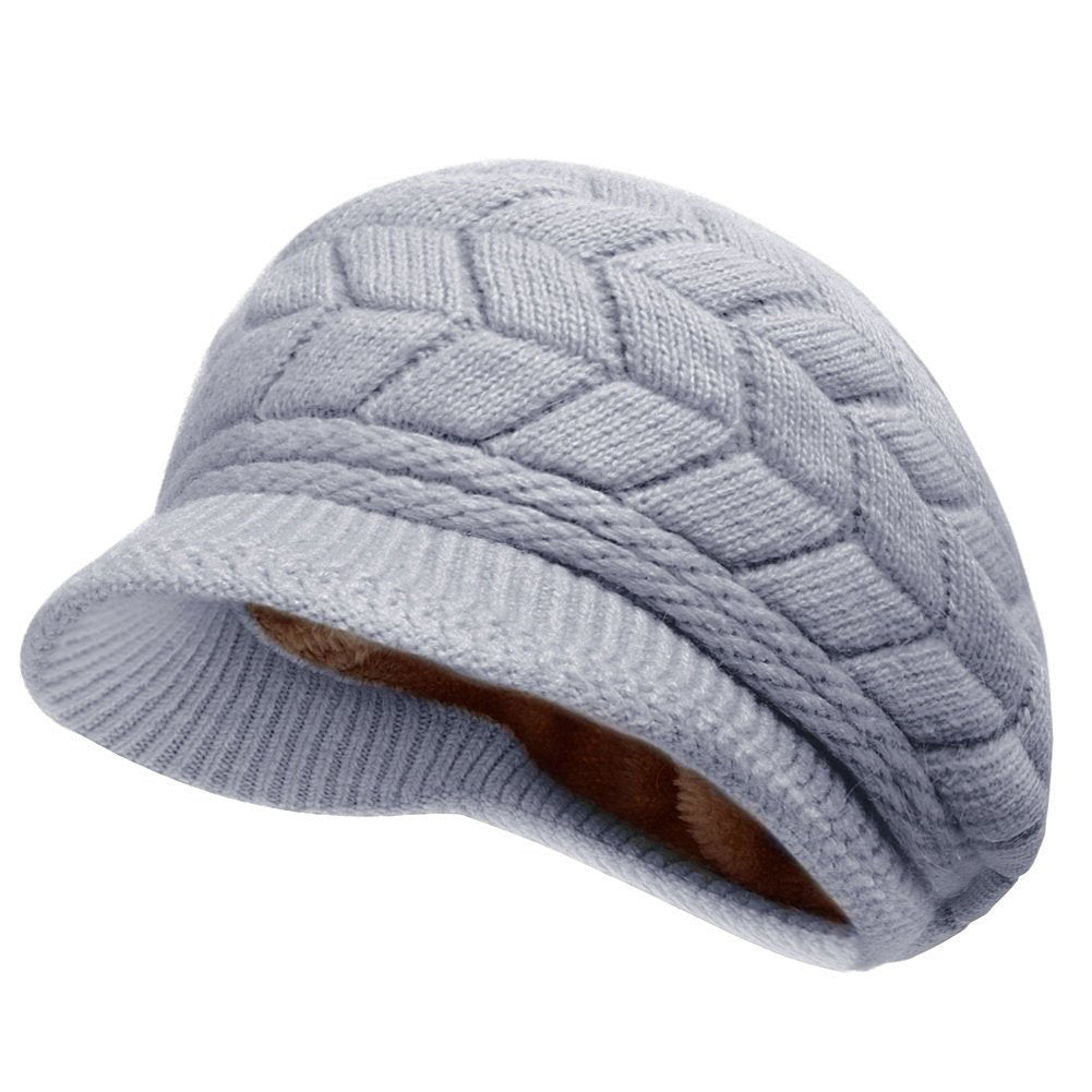 Women Winter Warm Knit Hat Wool Snow Ski Caps with Visor