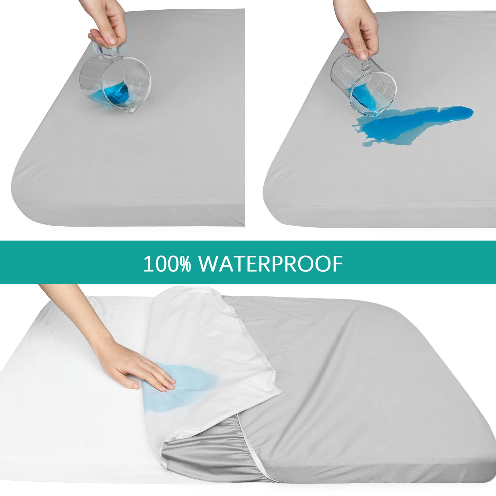 2 Pack Twin Mattress Protector Waterproof, Noiseless & Soft Coverage Mattress Fitted Sheet Twin with Deep Pocket up to 14", Super Breathable & Easy Wash Twin Size Mattress Protector