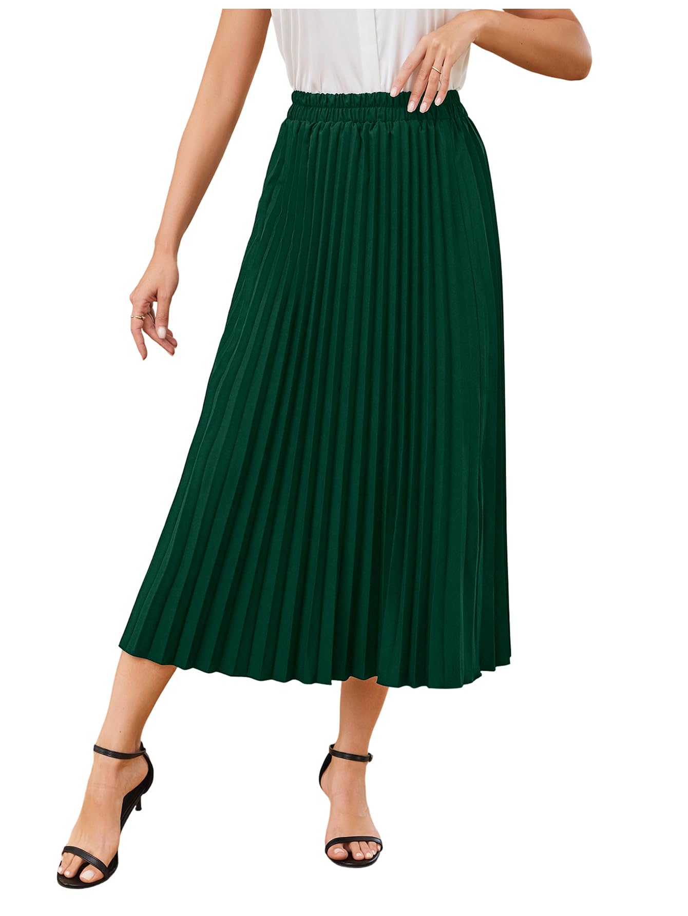 SweatyRocks Women's Casual Solid Longline Pleated Long Skirt