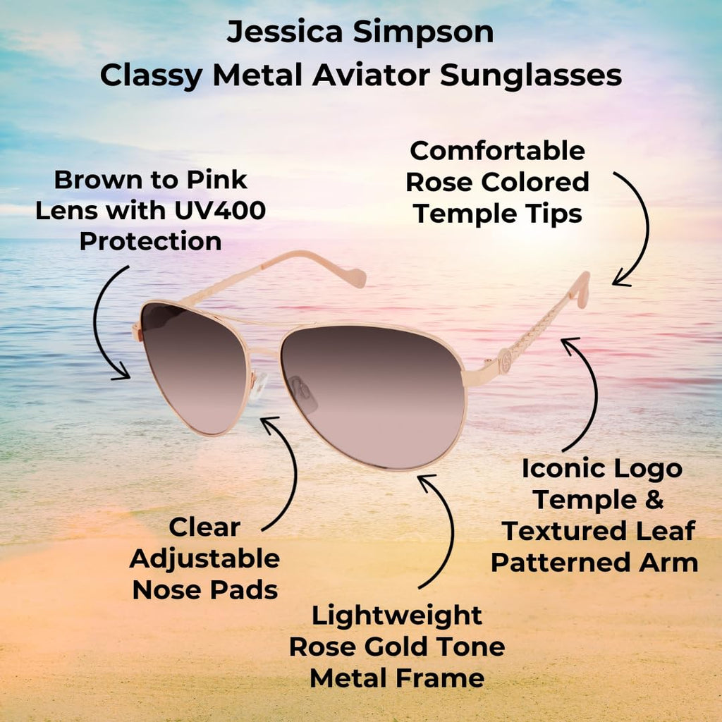 Jessica Simpson Women's Classic, Elegant, and Metal Aviator Pilot Sunglasses UV400 Protection