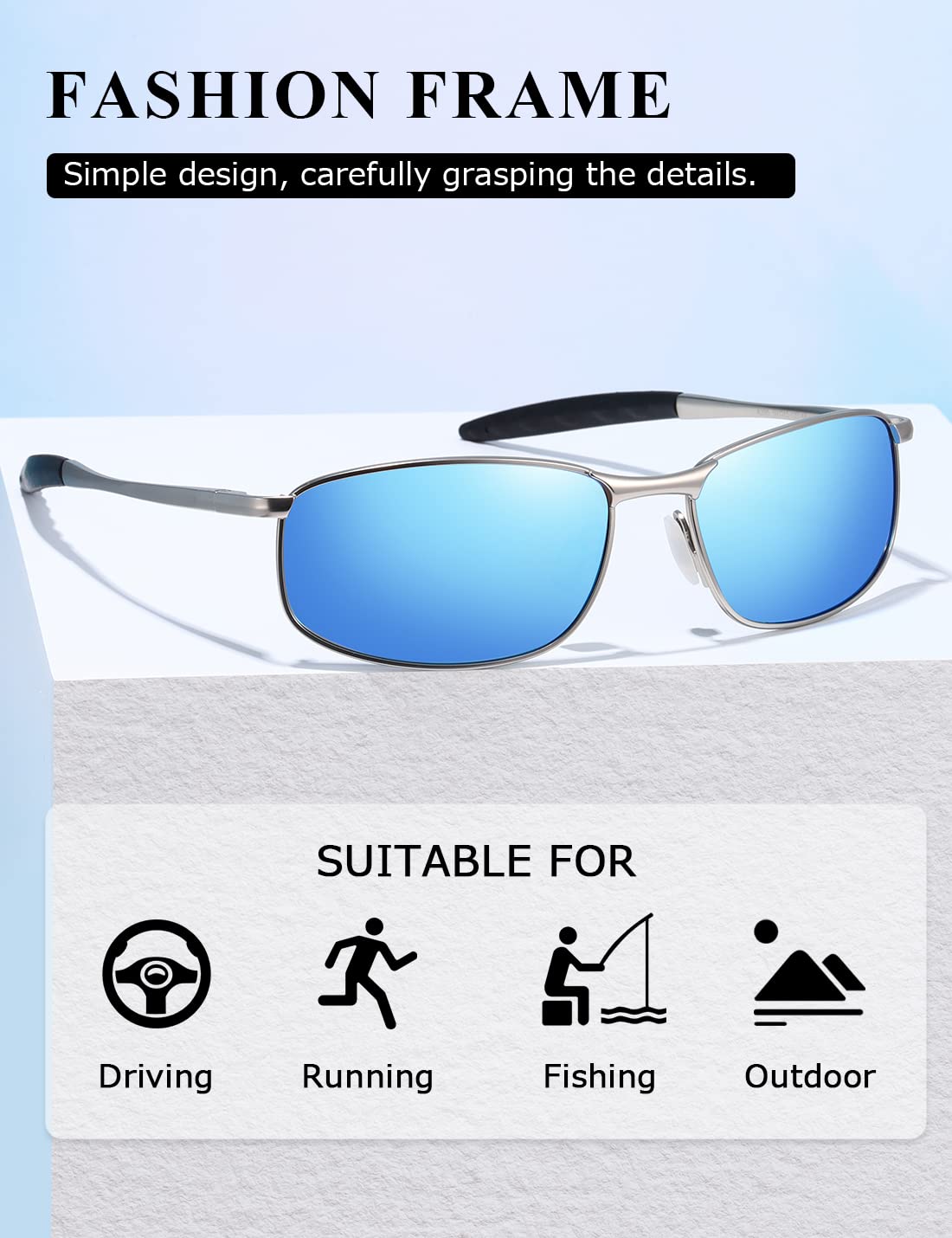 AEVOGUE Polarized Sunglasses For Men Rectangle Metal Frame Retro Sun Glasses AE0395