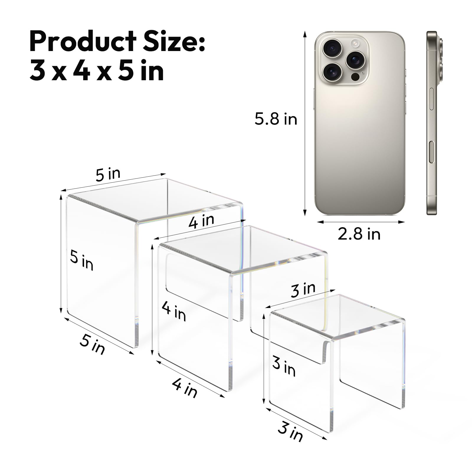 NIUBEE Acrylic Display Risers Stand 2 Sets,3 Steps Clear Riser Shelf Showcase for Amiibo Funko POP Figures -3"x3"x4"