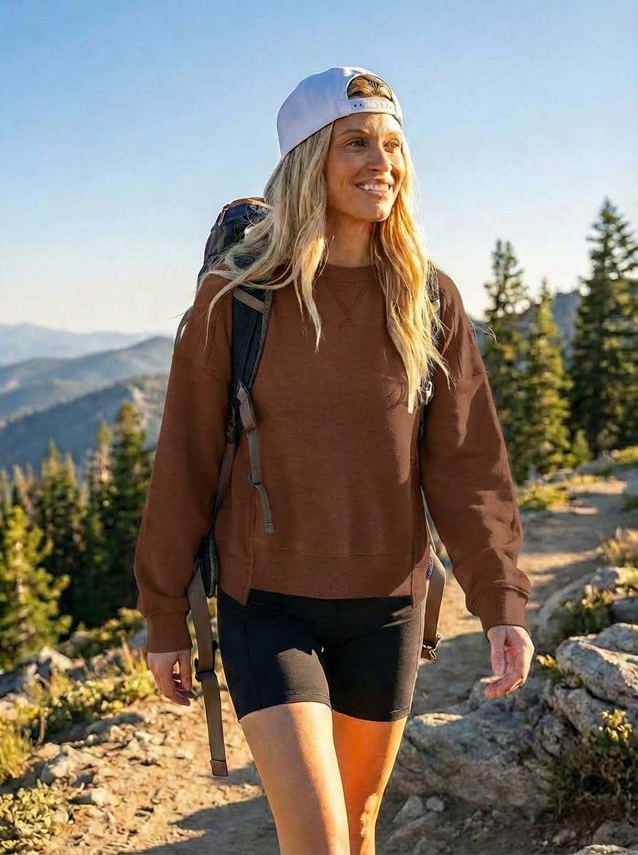 MEROKEETY Women's Oversized Cropped Sweatshirts Crewneck Trendy Workout Pullover Sweater Fall Outfits