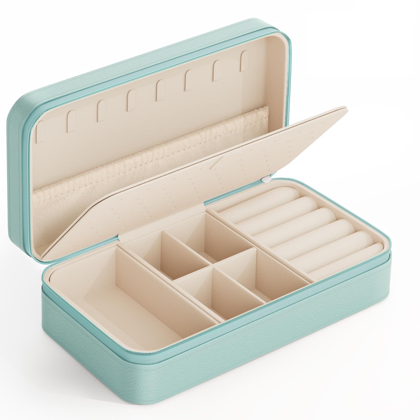 DesignSter Travel Jewelry Box, PU Leather Portable Jewelry Case, Small Jewelry Boxes for Gifts, Travel Jewelry Organizer for Women Rings Earrings Necklaces Bracelets (Avocado Green)