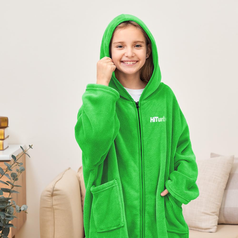 Hiturbo Kids Bath Towel Hoodie: Soft Plush Zipper Surf Poncho - Warm Fleece Changing Towels Swimming Outerwear (Blue)