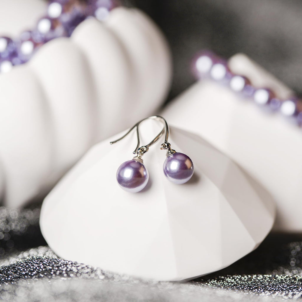 AOOVOO Pearl Necklace Set for Women, 8mm Round Shell Pearl Includes Stunning Bracelet and Dangle Earrings 3 Piece Jewelry, Birthday Christmas Gift for Mom Wife Sister Best Friend, Gift Box