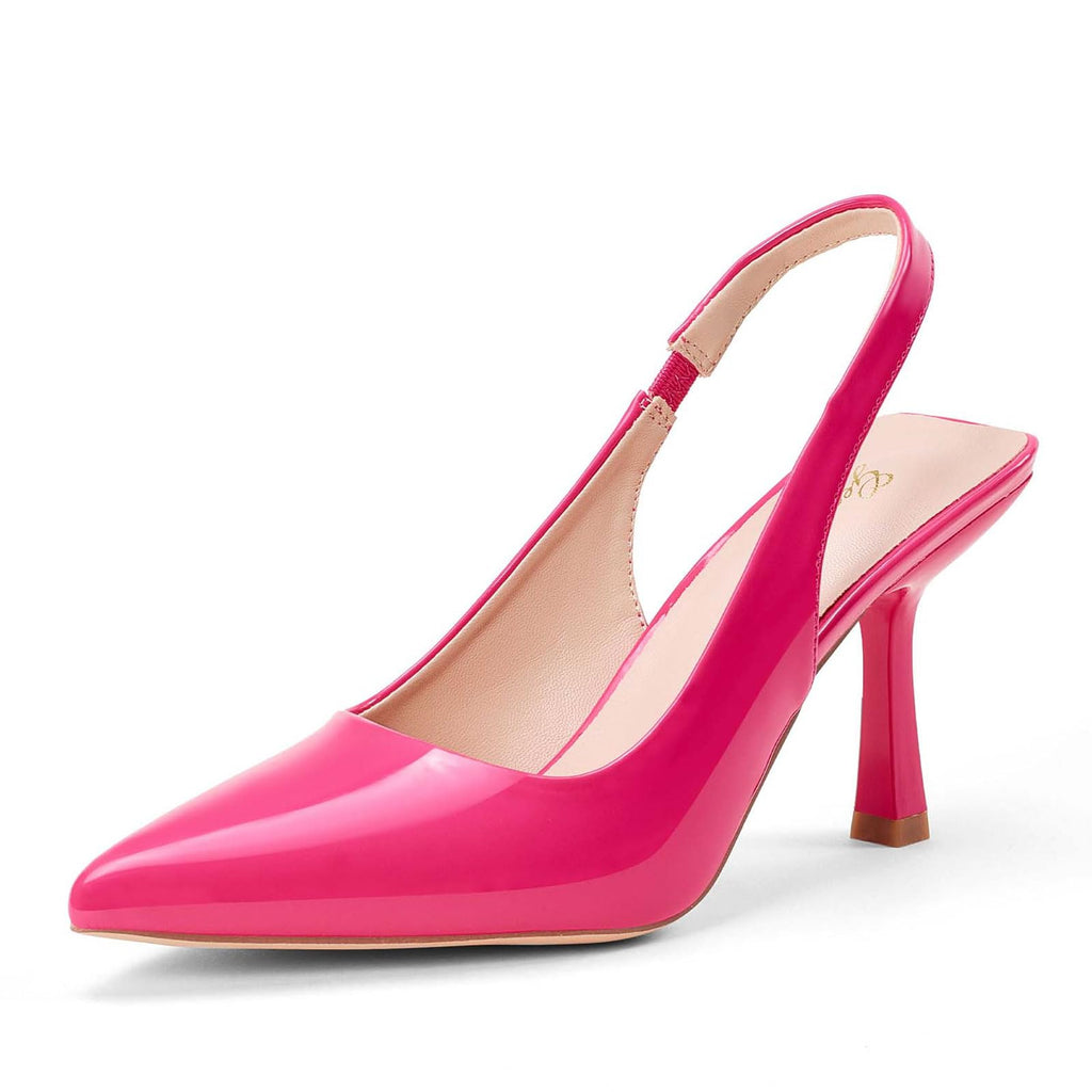 GENSHUO Women's Slingback Kitten Heel Pointed Closed Toe Stiletto Pumps Slip on Elastic Strap Wedding Party Dress Sandals Shoes
