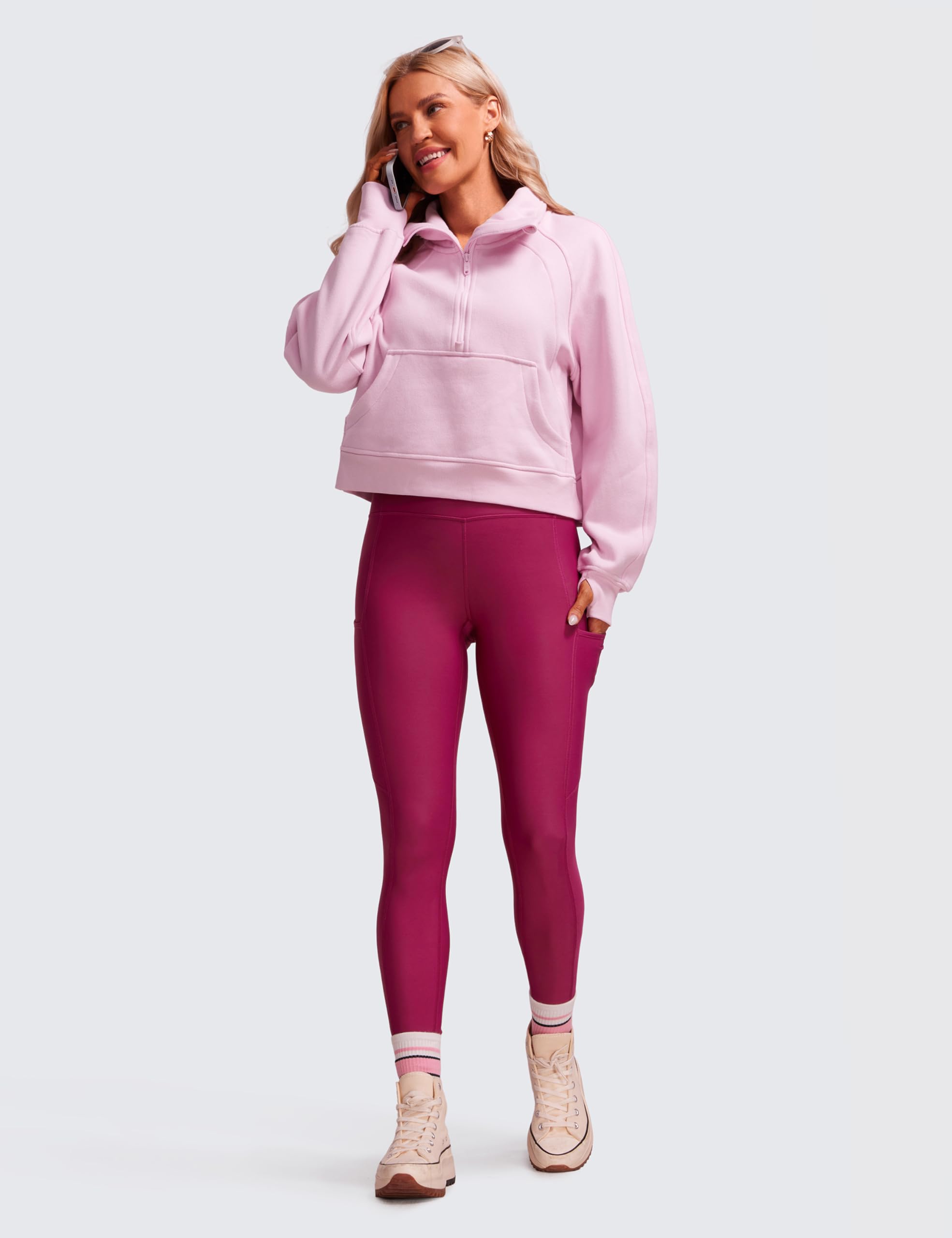 CRZ YOGA Fleece Lined Leggings Pockets 28'' - Thermal Casual Lounge Workout Womens Yoga Full Length Pants Winter Warm
