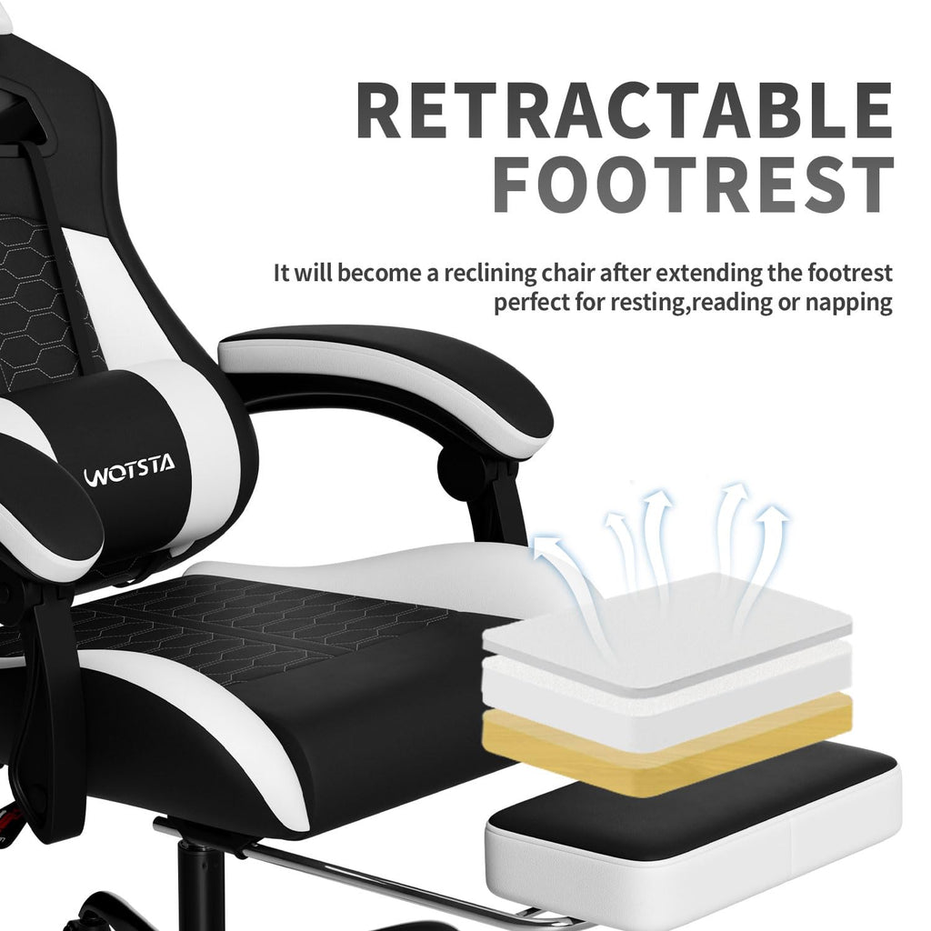Gaming Chair with Footrest,High Back with Massage Reclining Computer Chair， Big and Tall Racing Gaming Chair Ergonomic Game Chair for Adults PVC Leather (Red)