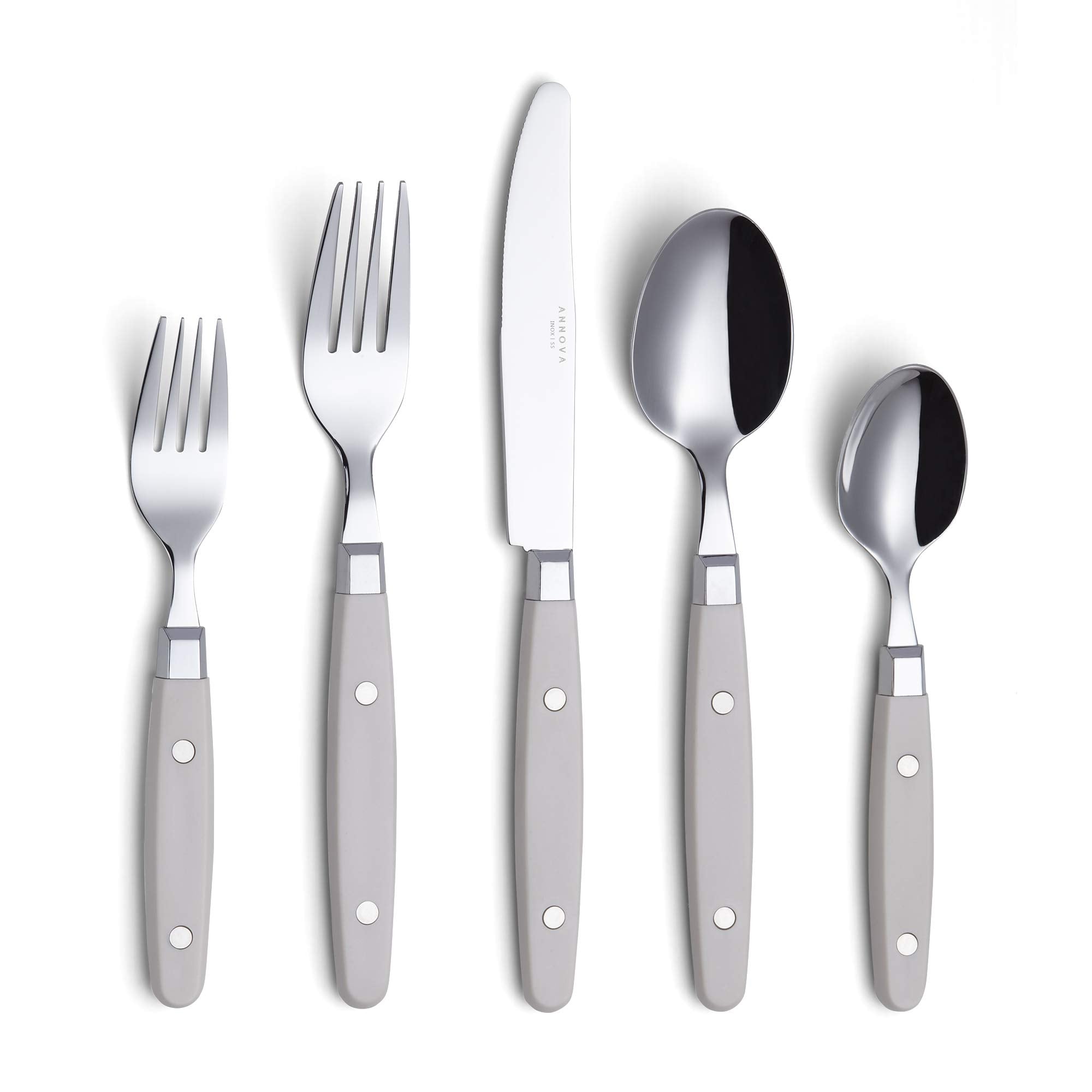 ANNOVA Silverware Set, Retro/Rivet Colorful Stainless Steel Tableware Kitchen Flatware Set Utensils, Includes Dinner Knives, Forks, Spoons, Salad Forks & Dessert Spoons (Brown, 20 Pieces)