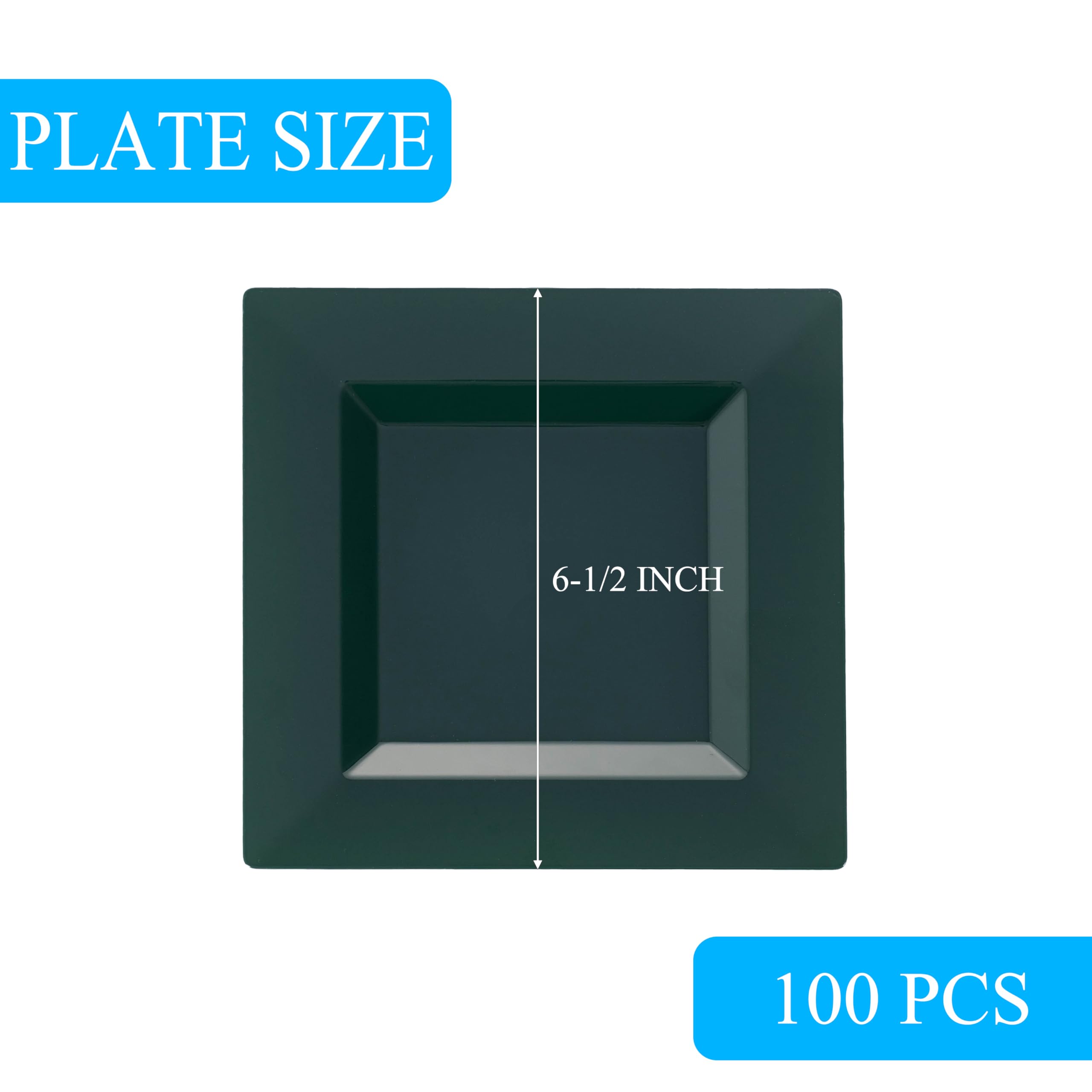 100 Pack Black Plastic Square Dessert Plates, 6.5" Disposable Salad Plates Heavy Duty Plates for Party, Wedding, Christmas, Easter