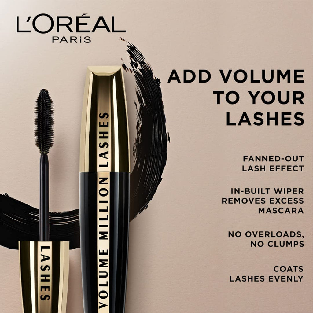 L’Oreal Paris Voluminous Million Lashes Mascara, 635 Blackest Black (Pack of 2)