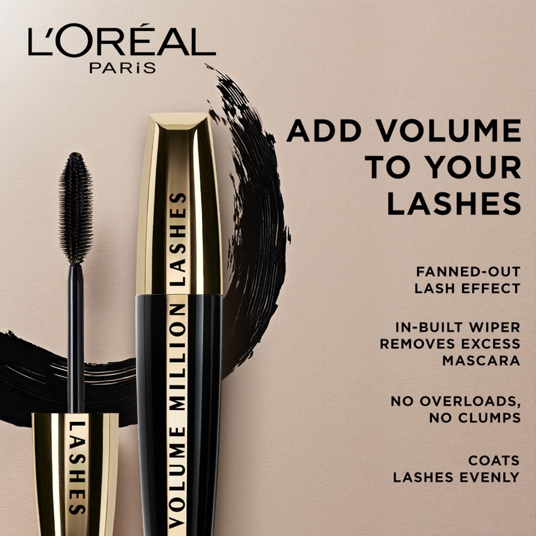 L’Oreal Paris Voluminous Million Lashes Mascara, 635 Blackest Black (Pack of 2)