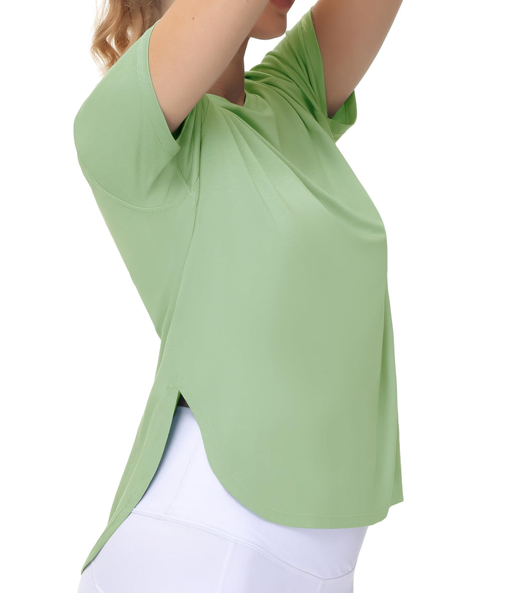 THE GYM PEOPLE Women's Workout T-Shirts Loose Fit Short Sleeve Cotton Running Basic Tee Tops with Split Hem