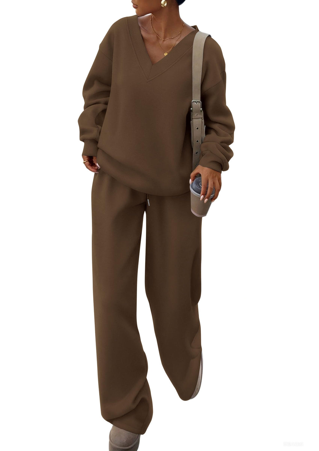 PRETTYGARDEN Casual Winter Two Piece Sets for Women 2026 V Neck Sweatshirt Loose Wide Leg Pants Tracksuit Knit Fall Outfits