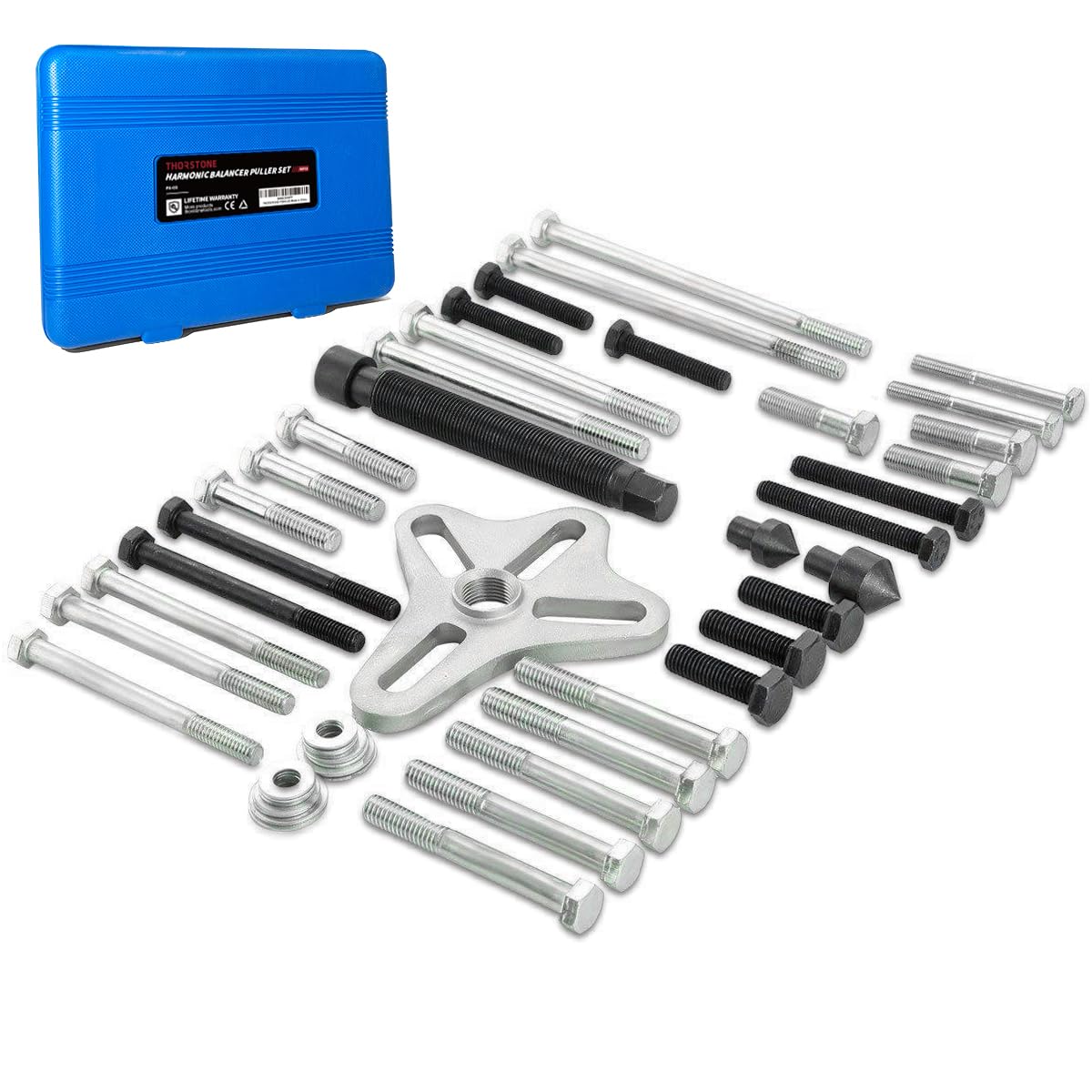 Thorstone 5pcs Harmonic Balancer Installer Set | 5pc Long Reach Crank Pulley Underdrive Pulley Damper Installation Tool Kit with 4 Adapters & Nut Bearing