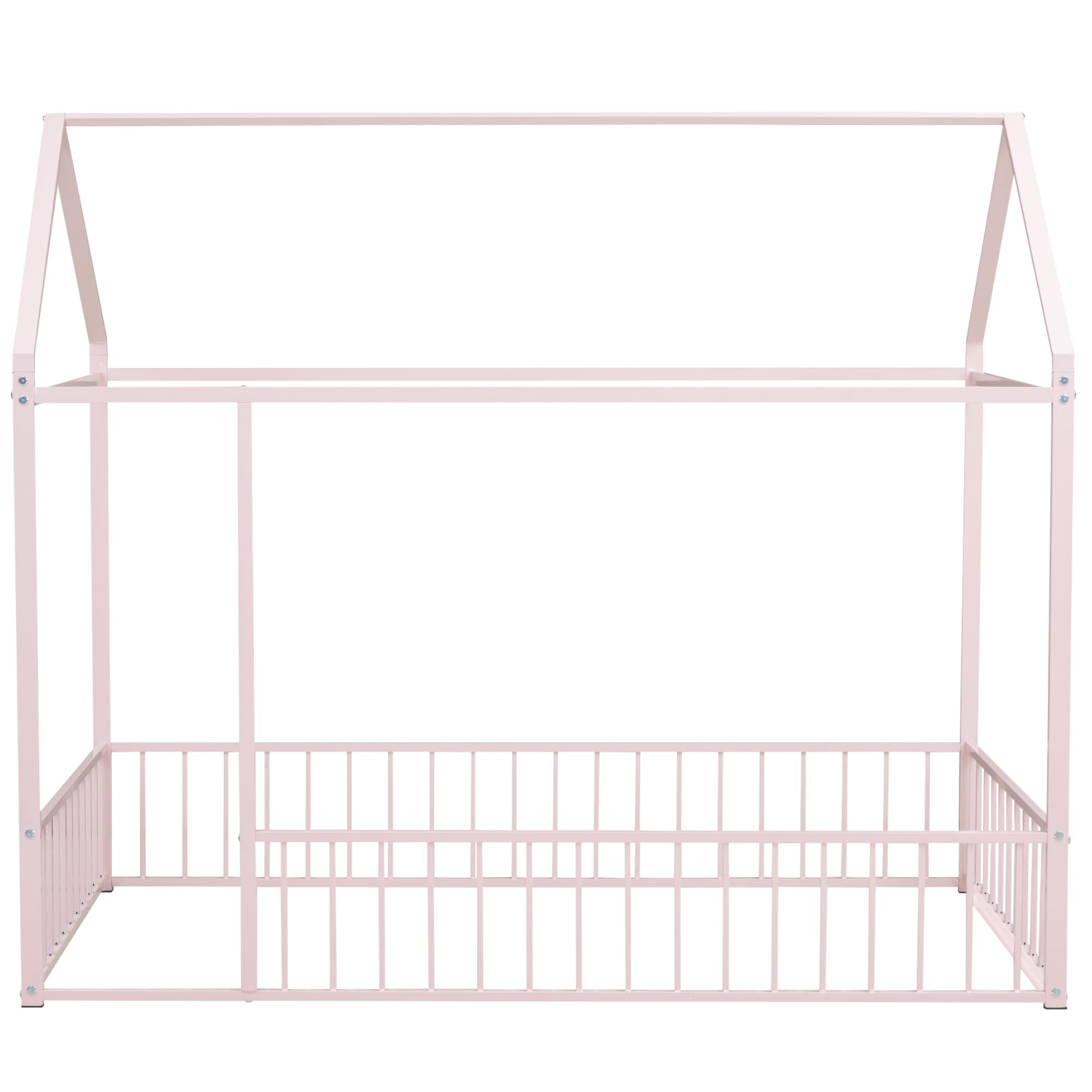 Bellemave Twin Size Montessori Floor Bed, Metal House Bed Framefor Kids, Montessori Floor Beds with Fence, Playhouse for Kids,Black